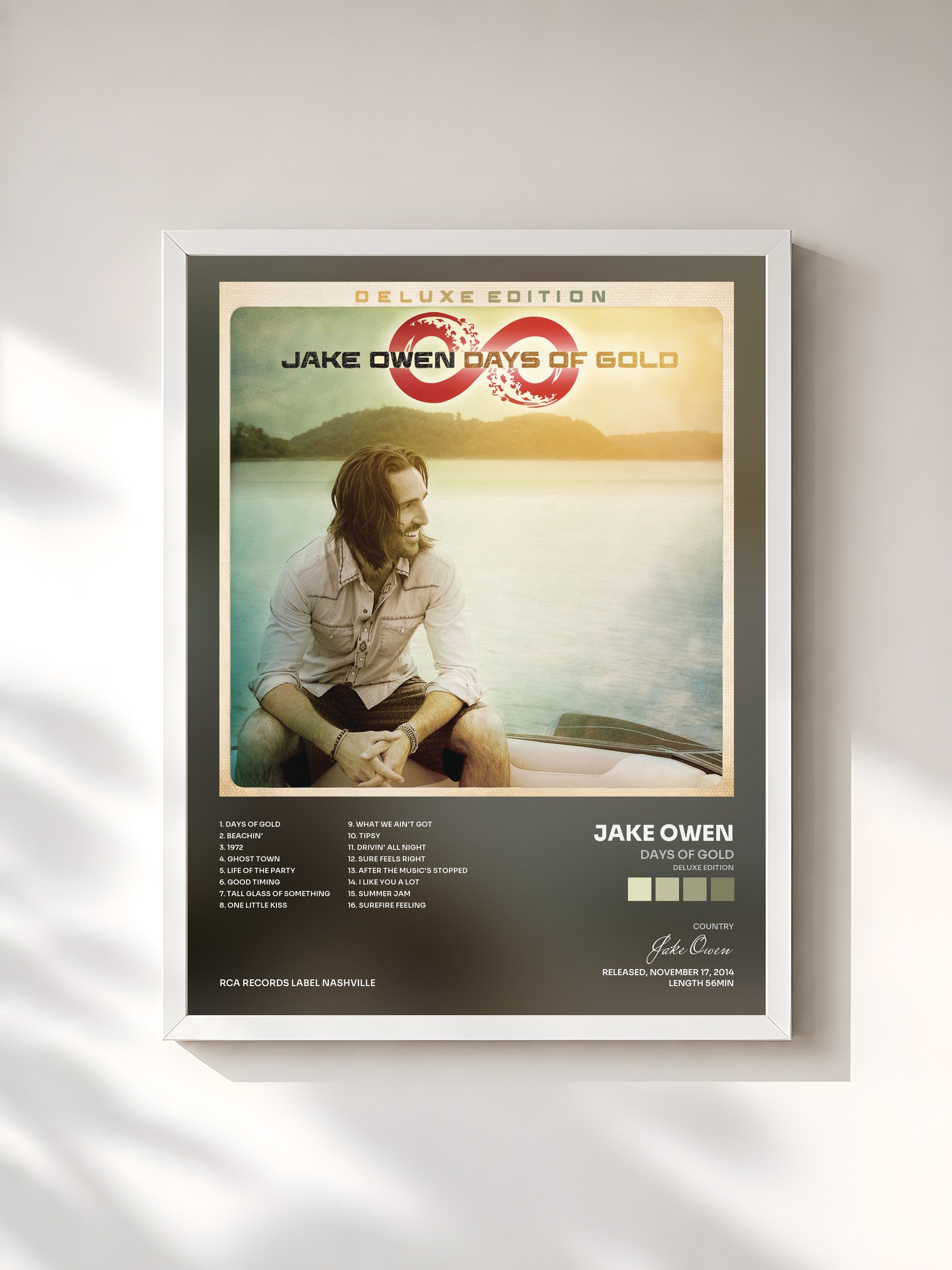#blanc Tableau de l'album Days of Gold (Deluxe Edition) de Jake Owen, cadre blanc, imprimé et encadré en France