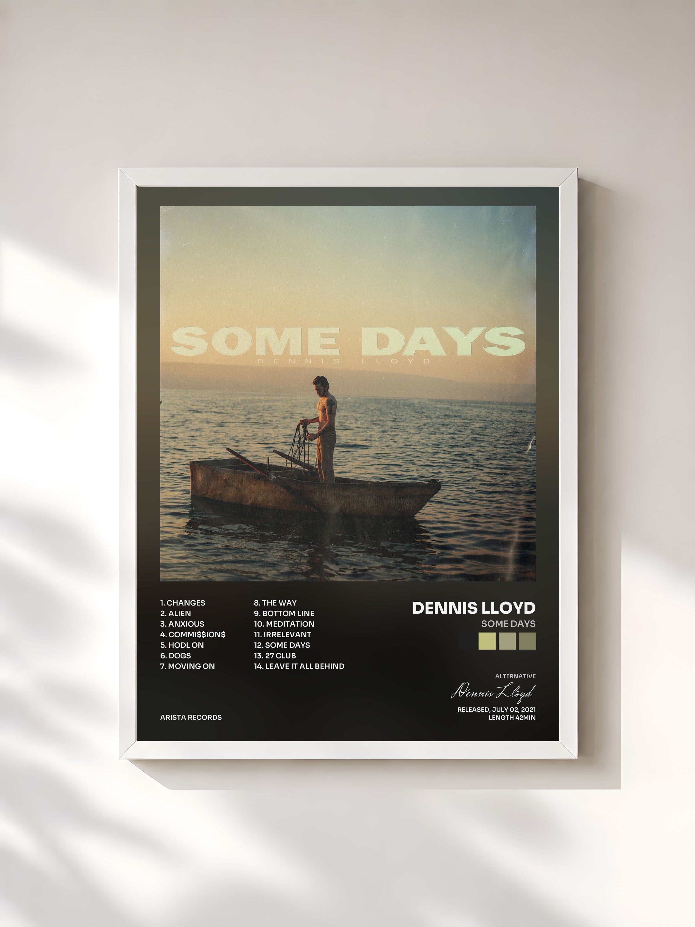 #blanc Tableau de l'album Some Days de Dennis Lloyd, cadre blanc, imprimé et encadré en France