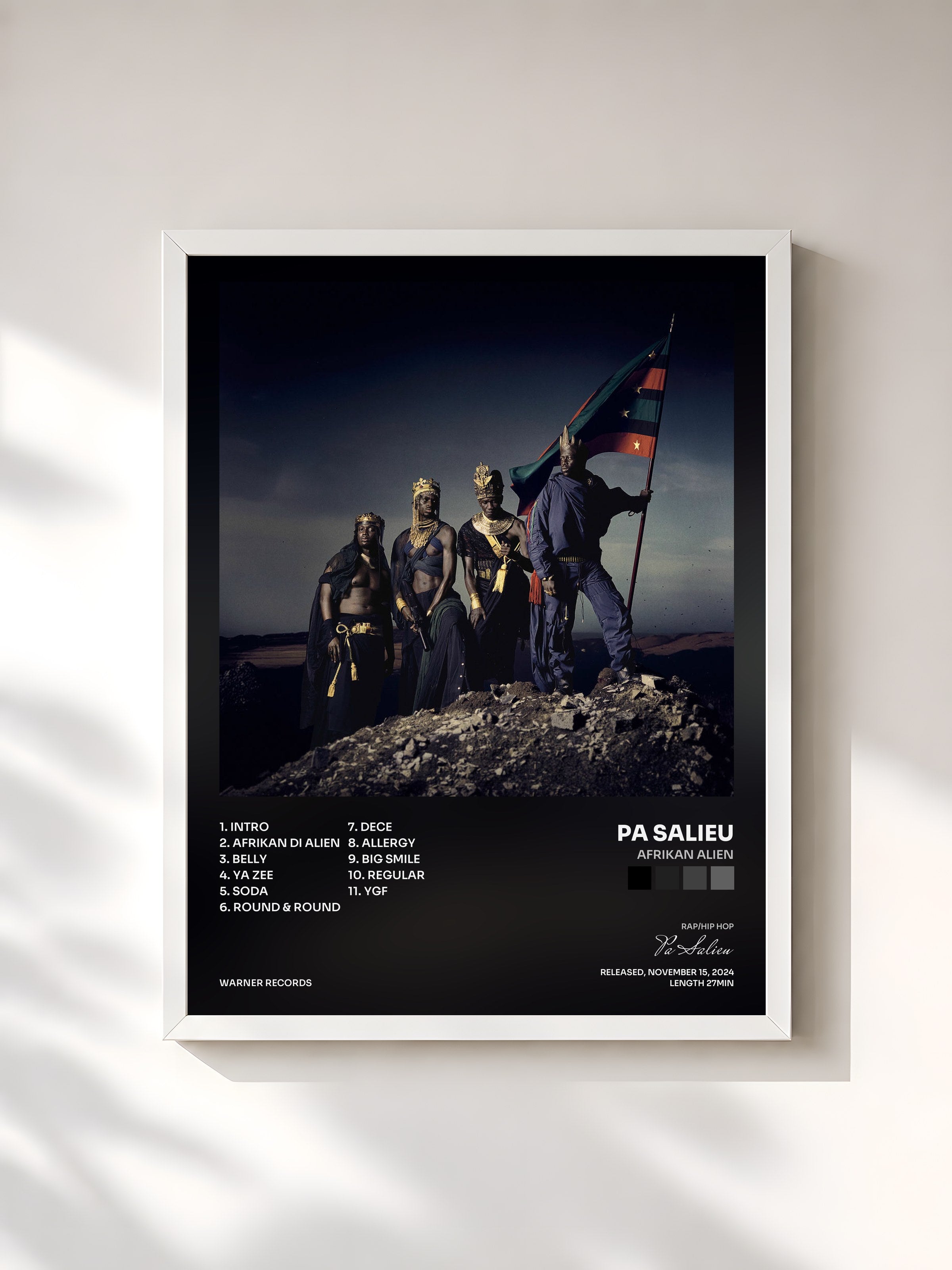 #blanc Tableau de l'album Afrikan Alien de Pa Salieu, cadre blanc, imprimé et encadré en France
