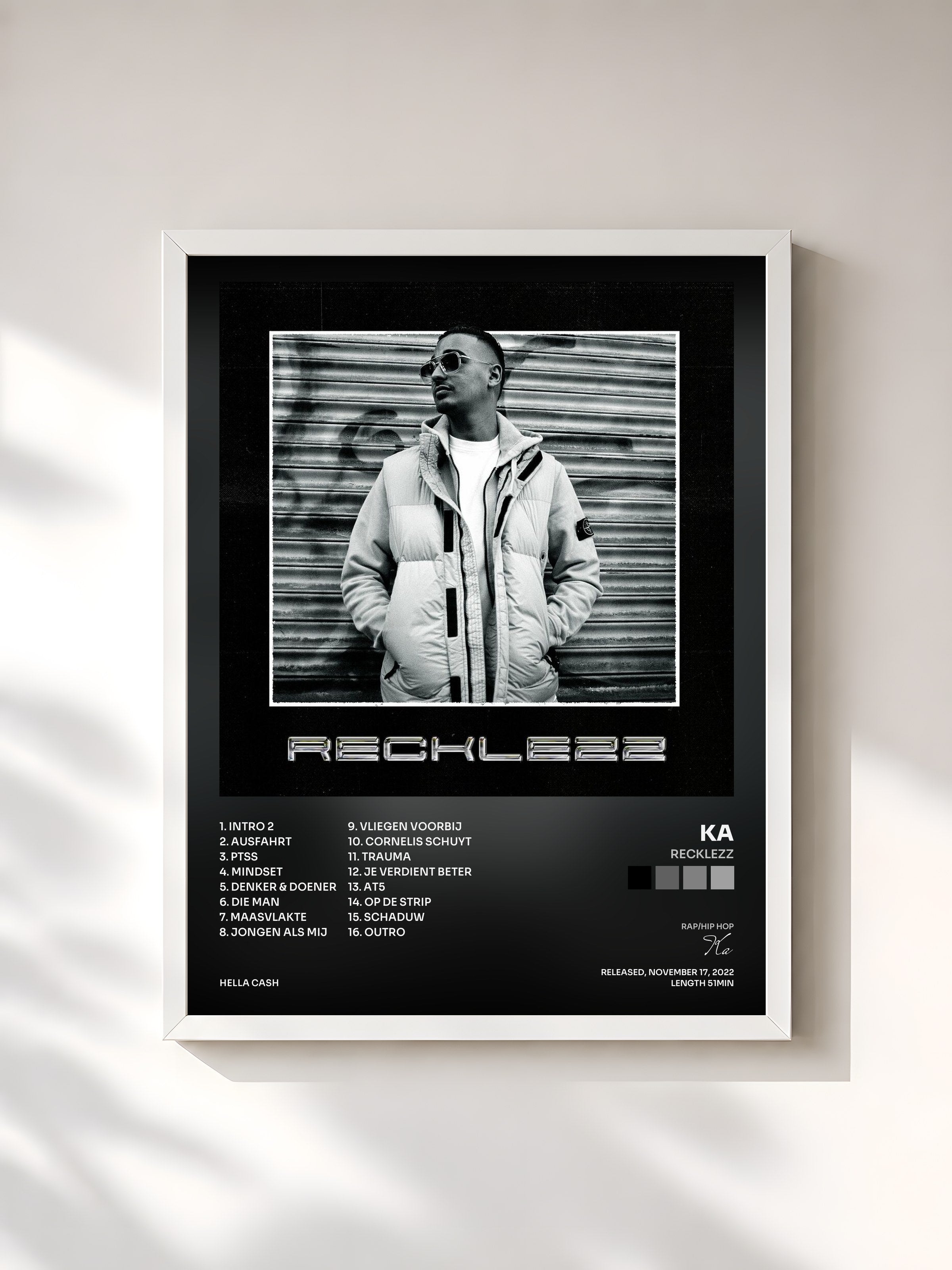 #blanc Tableau de l'album Recklezz de Ka, cadre blanc, imprimé et encadré en France