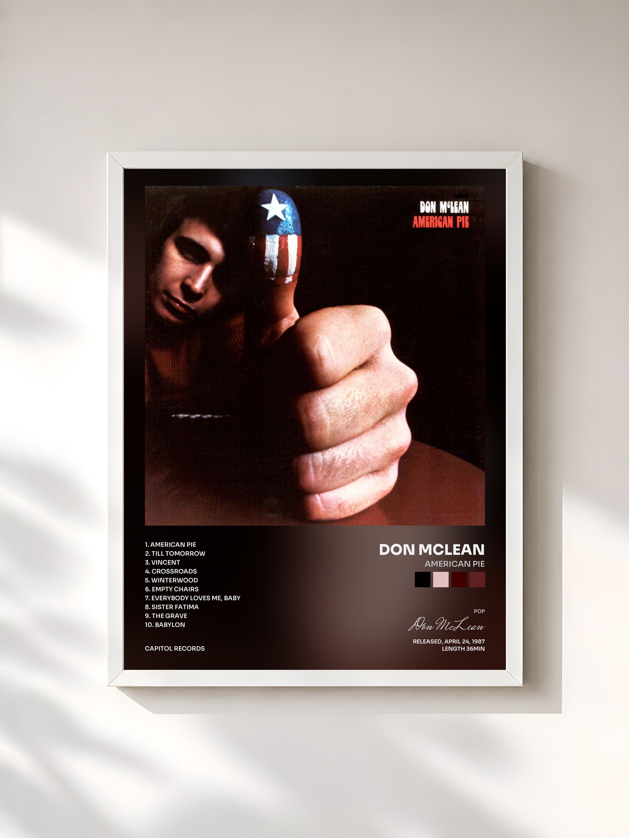 #blanc Tableau de l'album American Pie de Don McLean, cadre blanc, imprimé et encadré en France