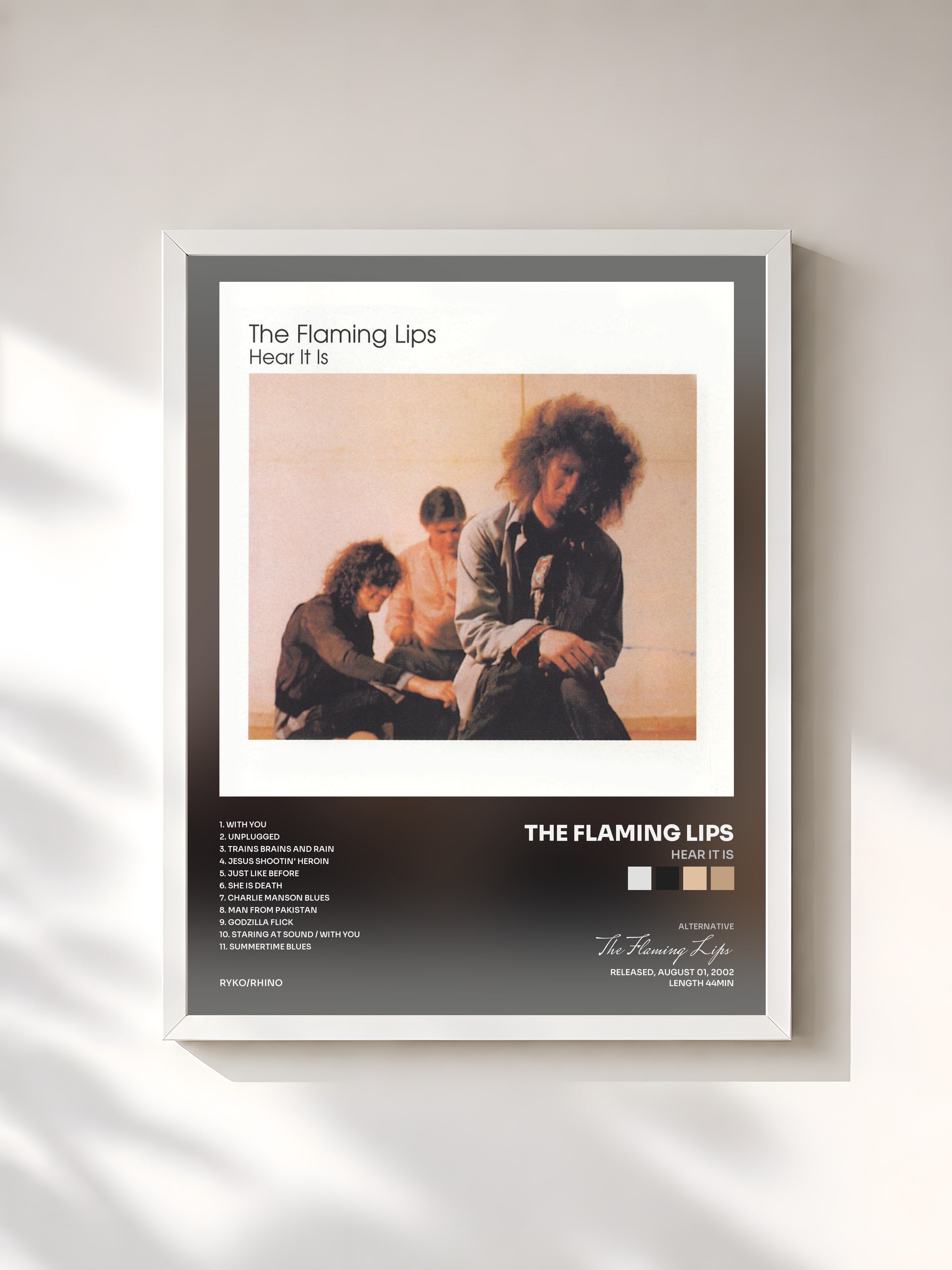 #blanc Tableau de l'album Hear It Is de The Flaming Lips, cadre blanc, imprimé et encadré en France