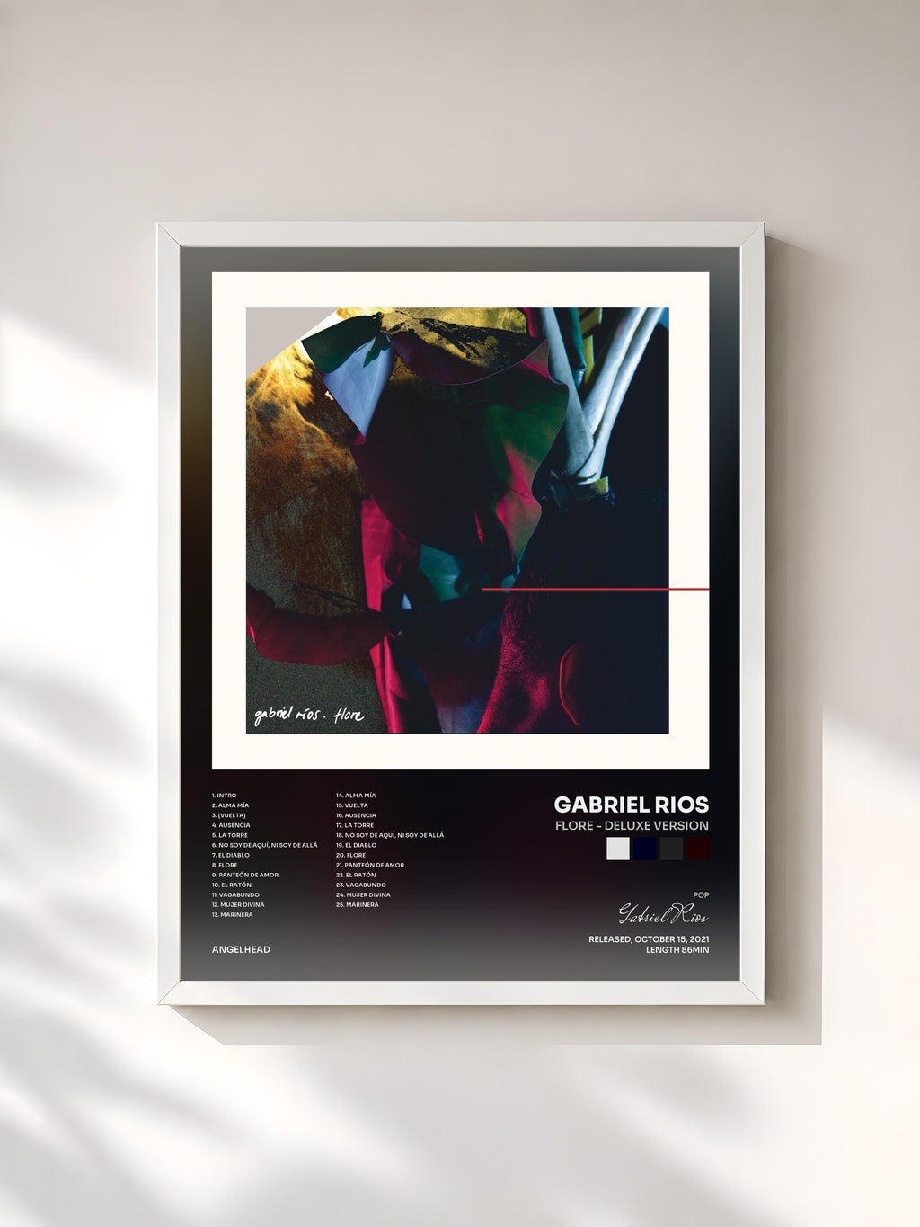 #blanc Tableau de l'album Flore - Deluxe version de Gabriel Rios, cadre blanc, imprimé et encadré en France