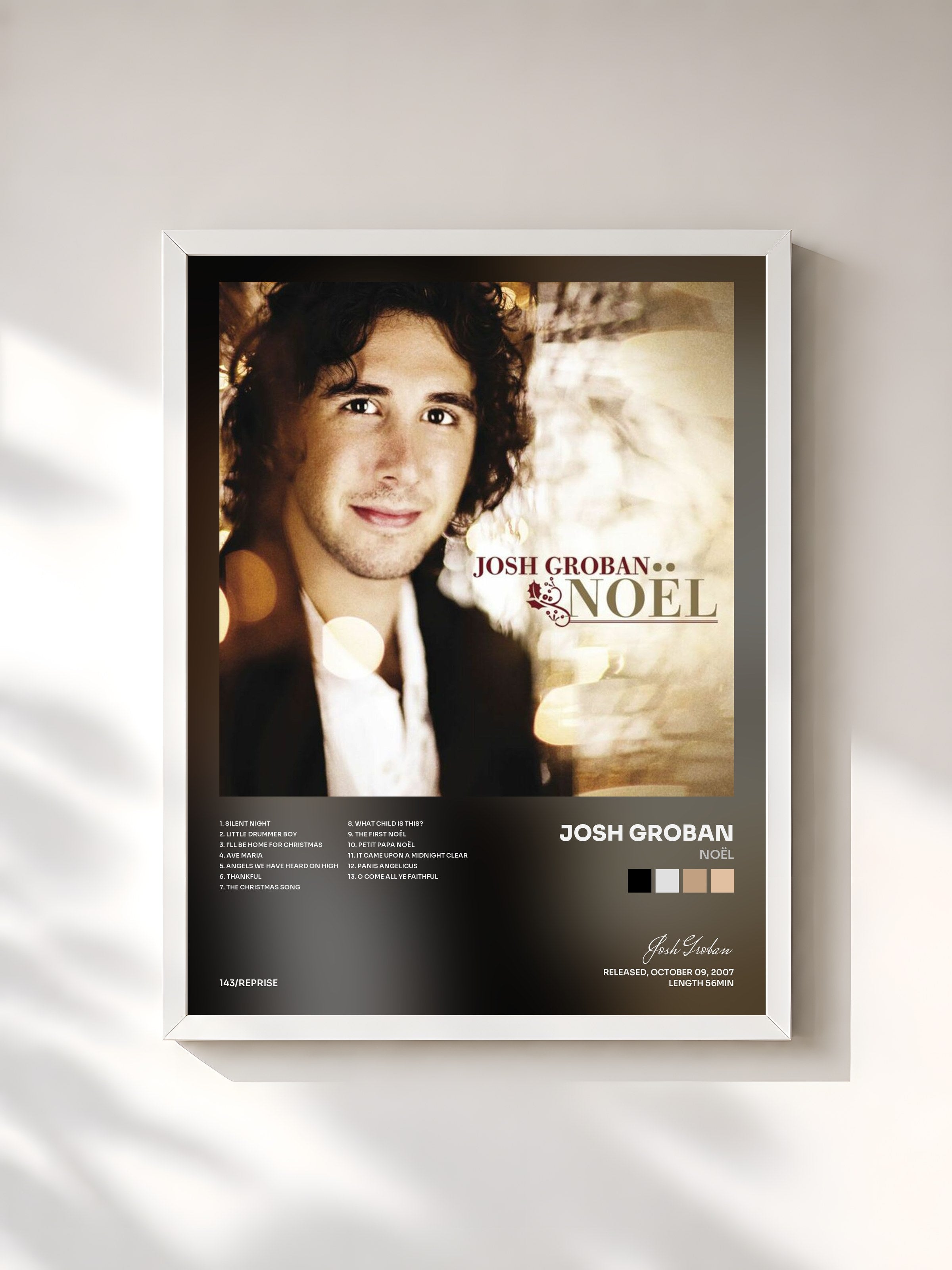 #blanc Tableau de l'album Noël de Josh Groban, cadre blanc, imprimé et encadré en France