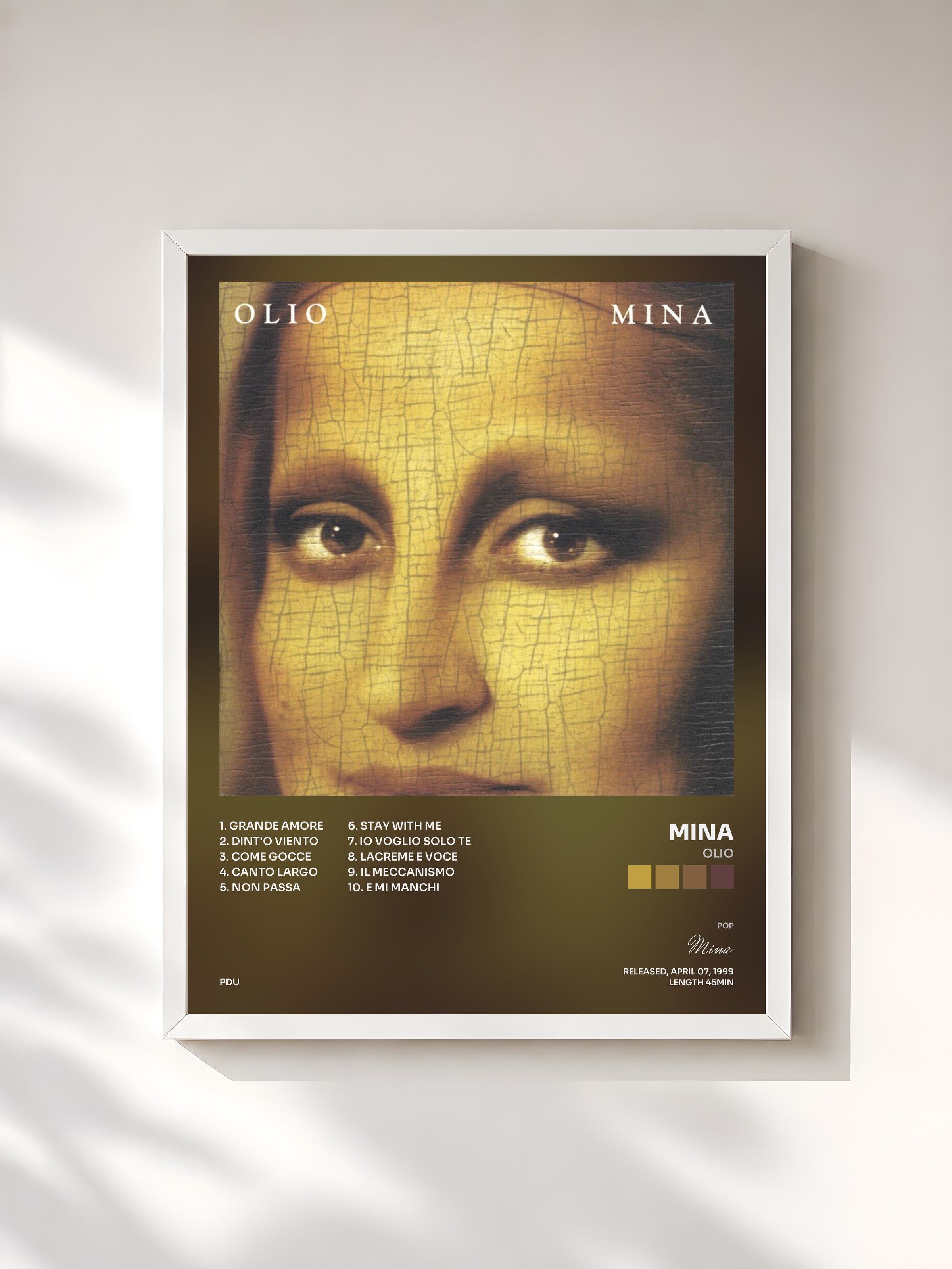 #blanc Tableau de l'album Olio de Mina, cadre blanc, imprimé et encadré en France