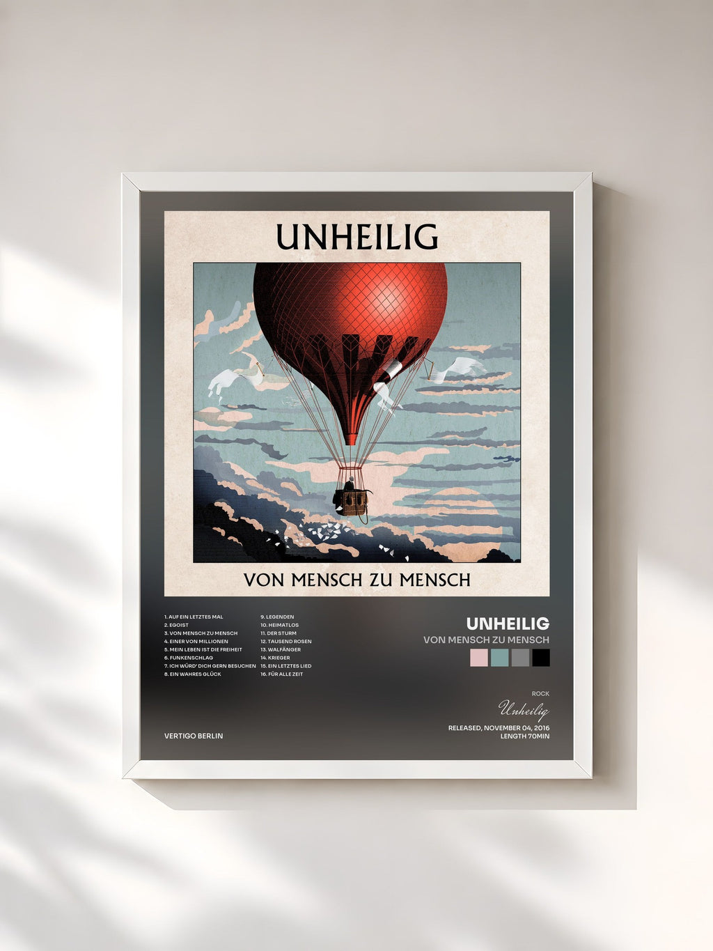 #blanc Tableau de l'album Von Mensch zu Mensch de Unheilig, cadre blanc, imprimé et encadré en France