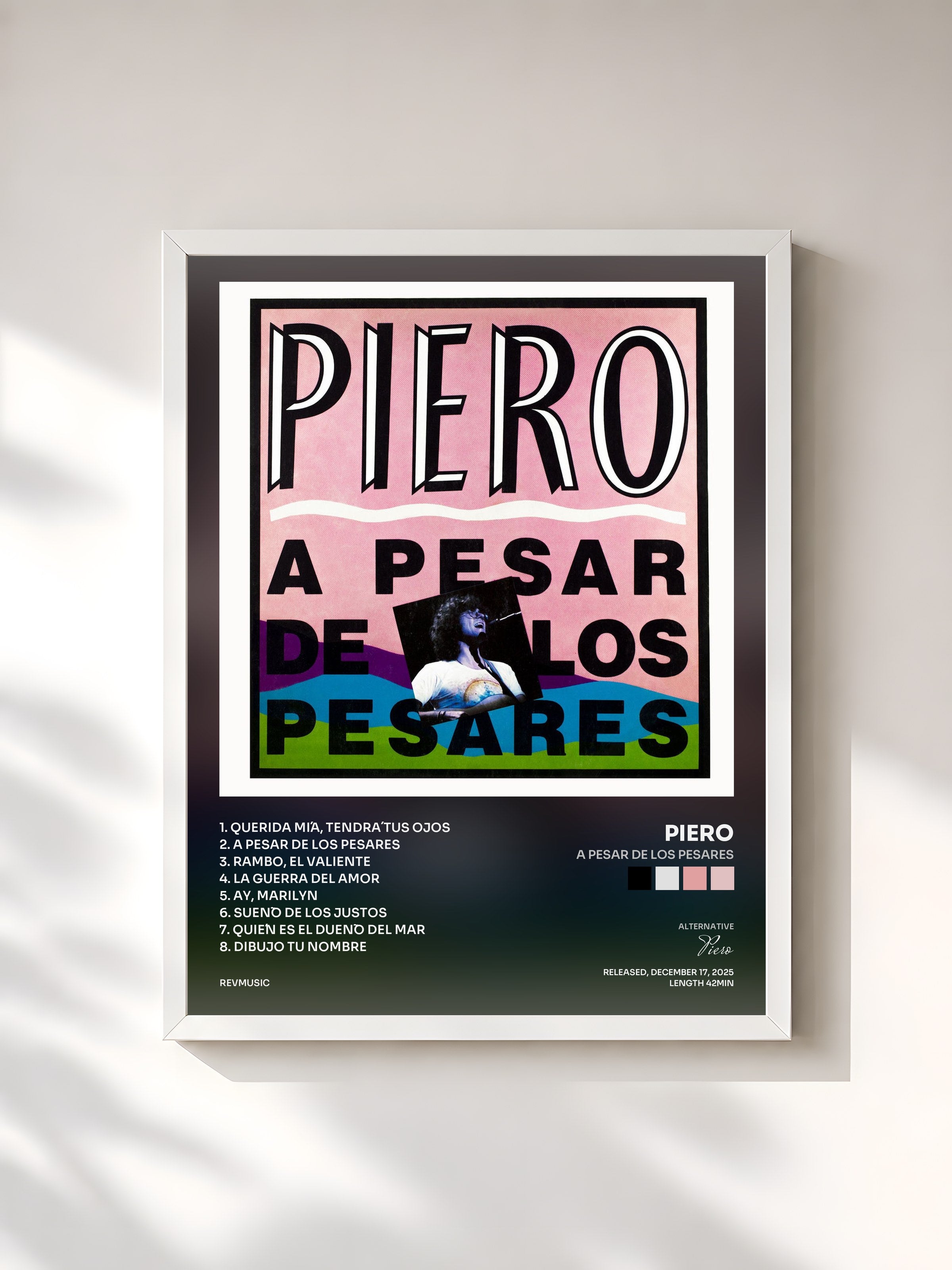 #blanc Tableau de l'album A Pesar de los Pesares de Piero, cadre blanc, imprimé et encadré en France
