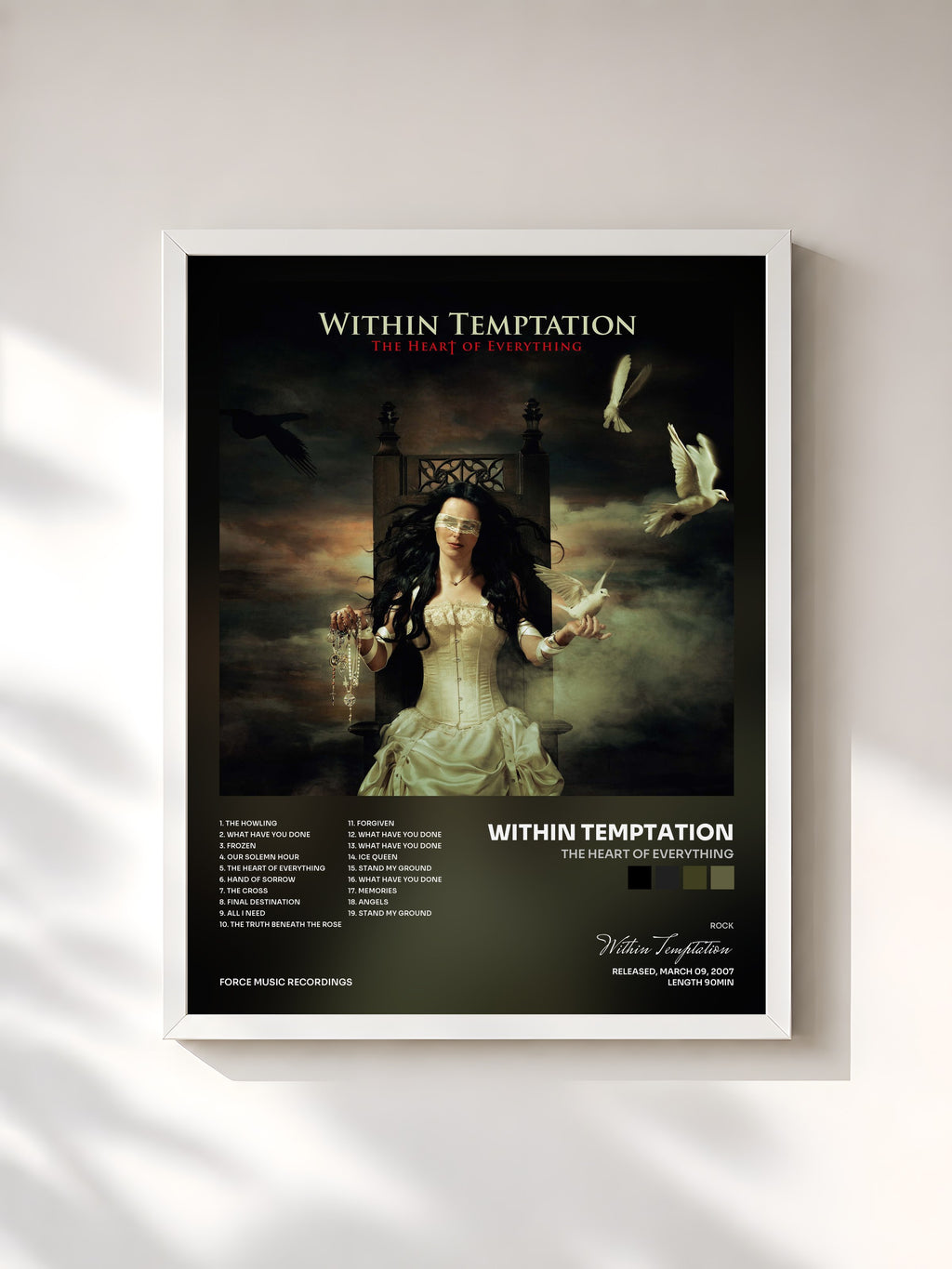 #blanc Tableau de l'album The Heart Of Everything de Within Temptation, cadre blanc, imprimé et encadré en France