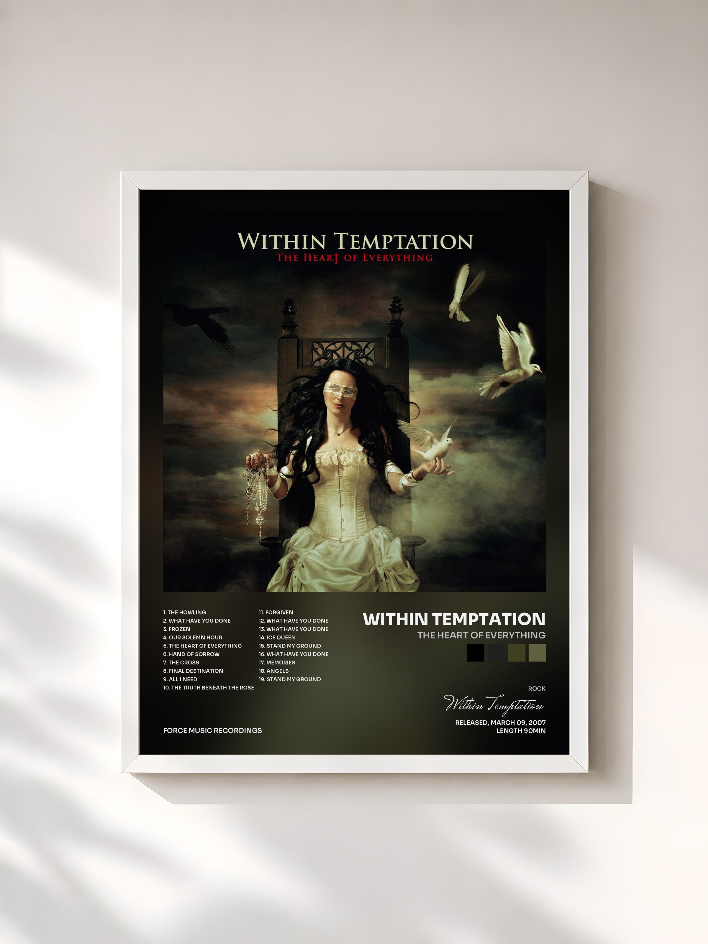 #blanc Tableau de l'album The Heart Of Everything de Within Temptation, cadre blanc, imprimé et encadré en France
