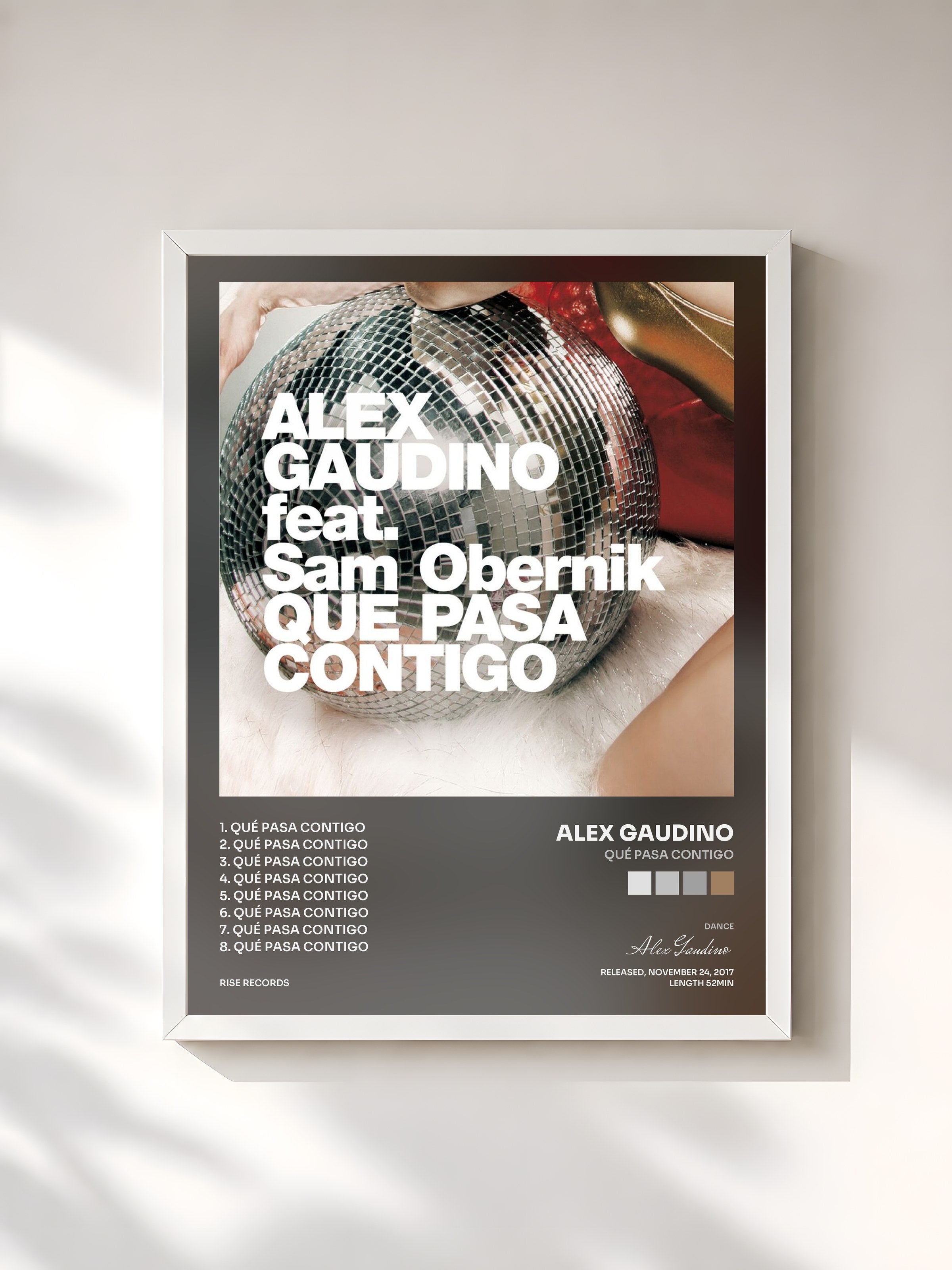 #blanc Tableau de l'album Qué Pasa Contigo de Alex Gaudino, cadre blanc, imprimé et encadré en France