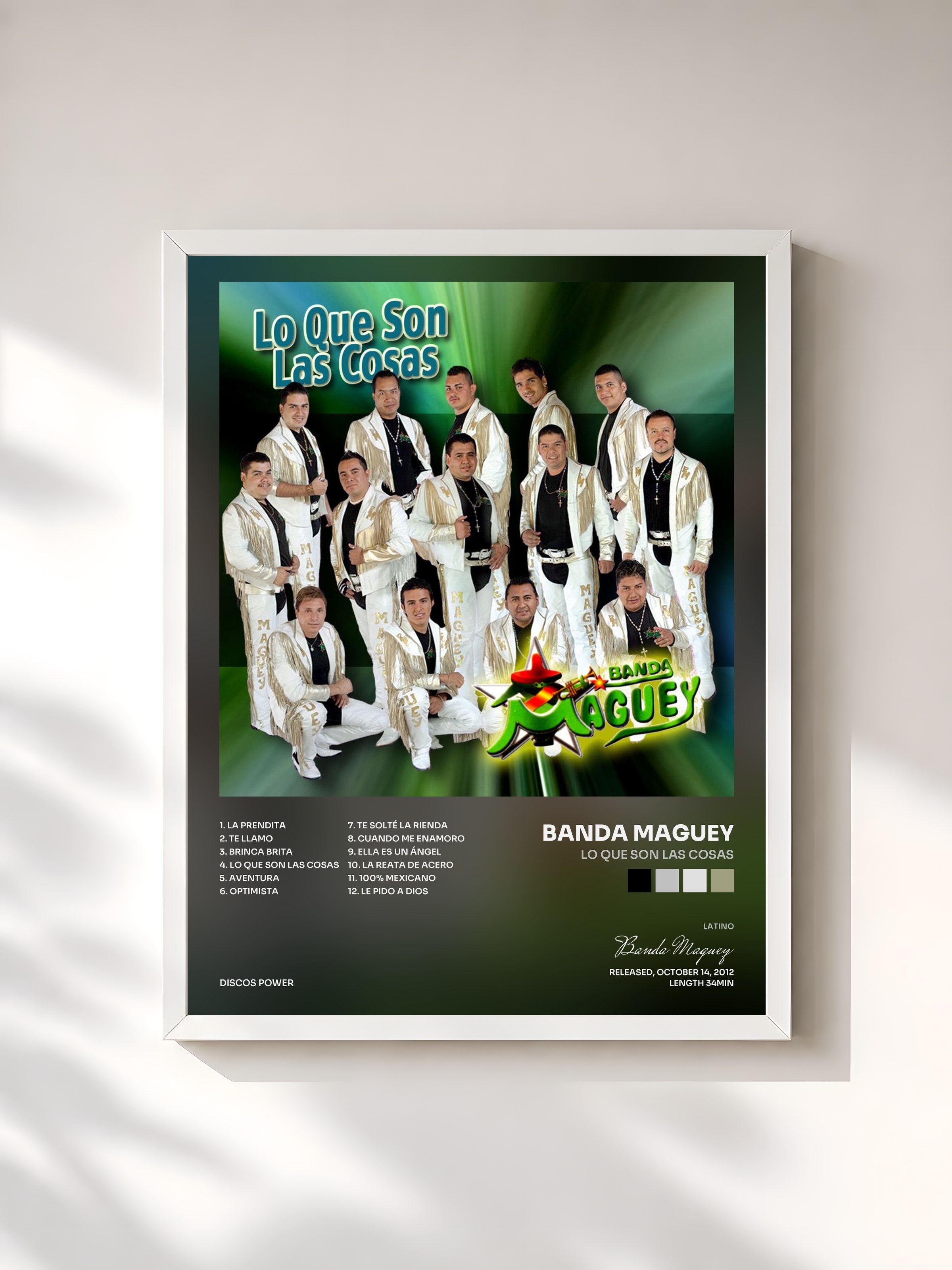 #blanc Tableau de l'album Lo Que Son las Cosas de Banda Maguey, cadre blanc, imprimé et encadré en France
