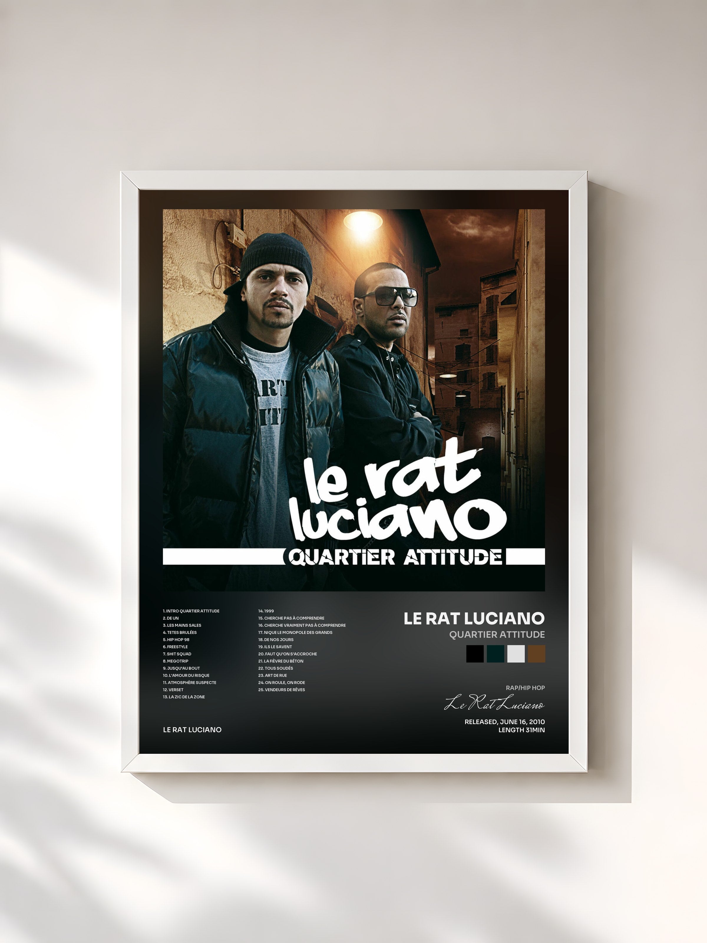 #blanc Tableau de l'album Quartier Attitude de Le Rat Luciano, cadre blanc, imprimé et encadré en France