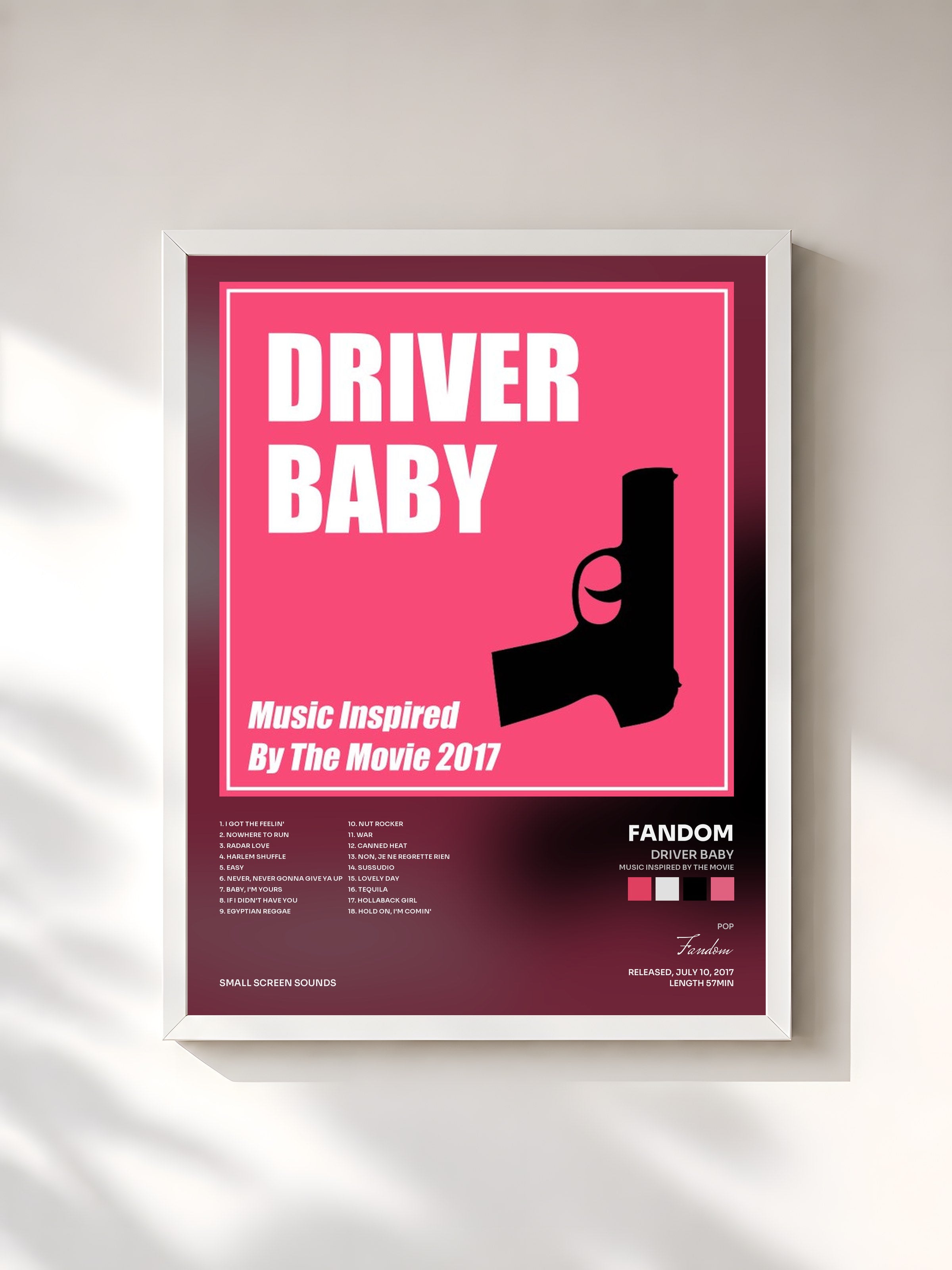 #blanc Tableau de l'album Driver Baby (Music Inspired by the Movie) de Fandom, cadre blanc, imprimé et encadré en France