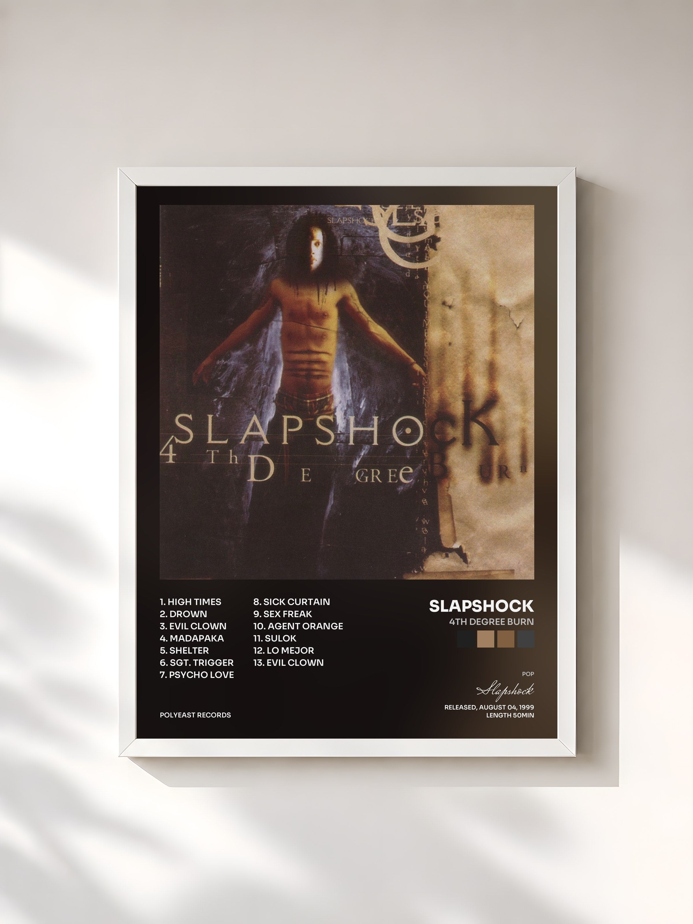 #blanc Tableau de l'album 4th Degree Burn de Slapshock, cadre blanc, imprimé et encadré en France