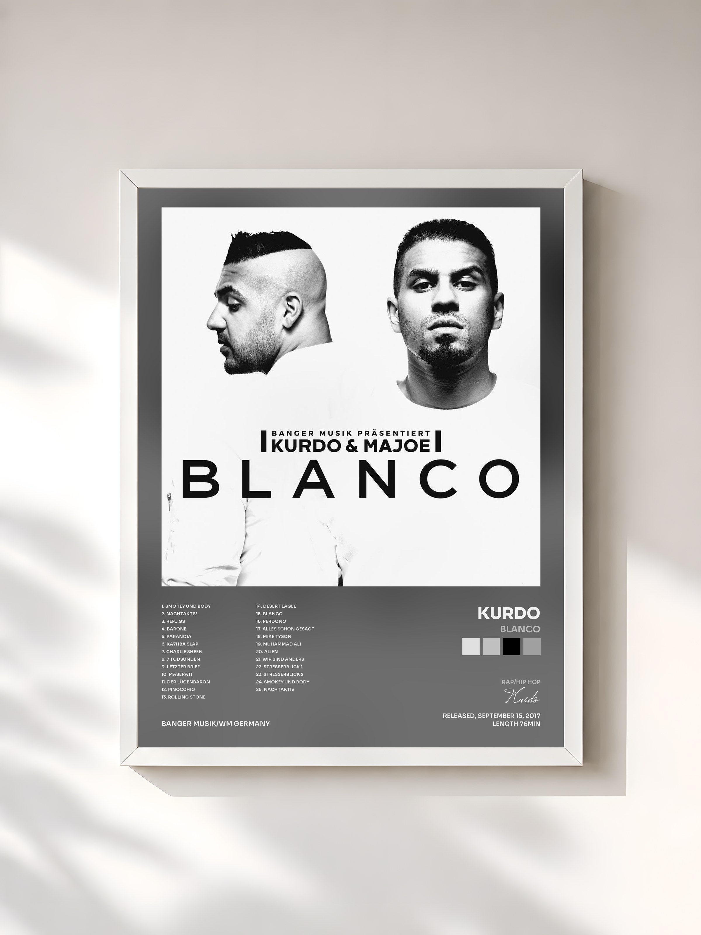 #blanc Tableau de l'album Blanco de Kurdo, cadre blanc, imprimé et encadré en France