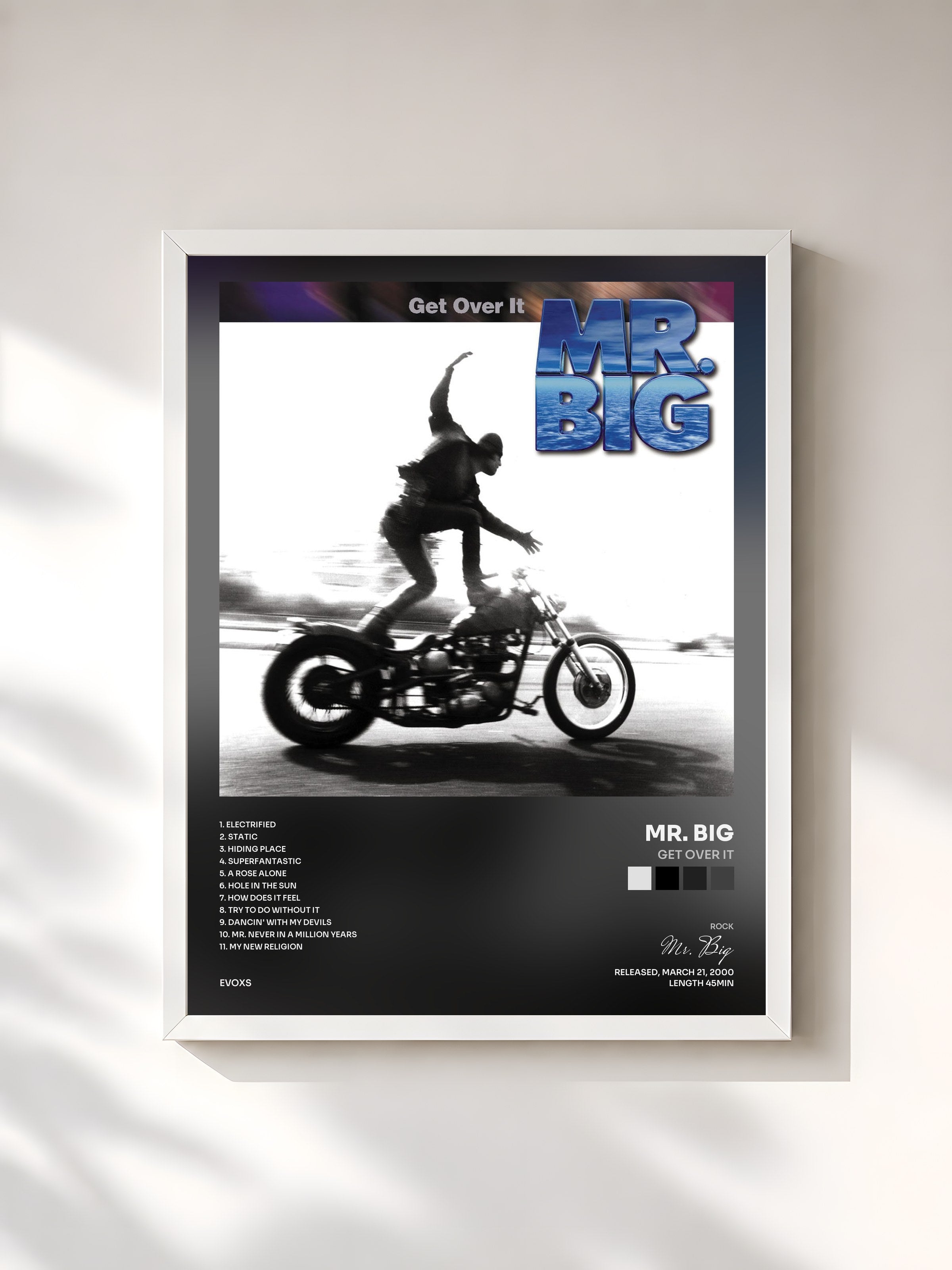 #blanc Tableau de l'album Get Over It de Mr. Big, cadre blanc, imprimé et encadré en France