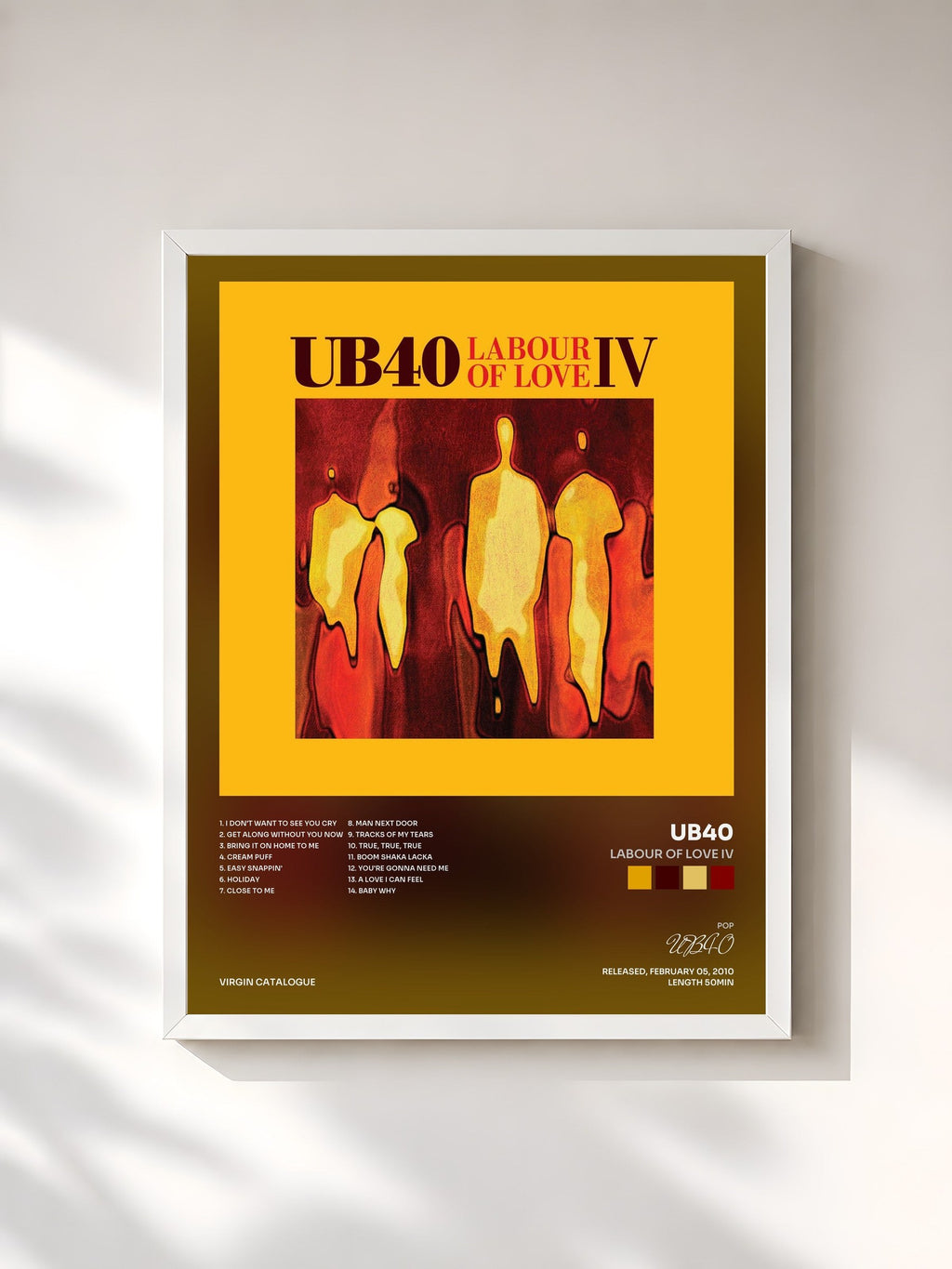 #blanc Tableau de l'album Labour Of Love IV de UB40, cadre blanc, imprimé et encadré en France