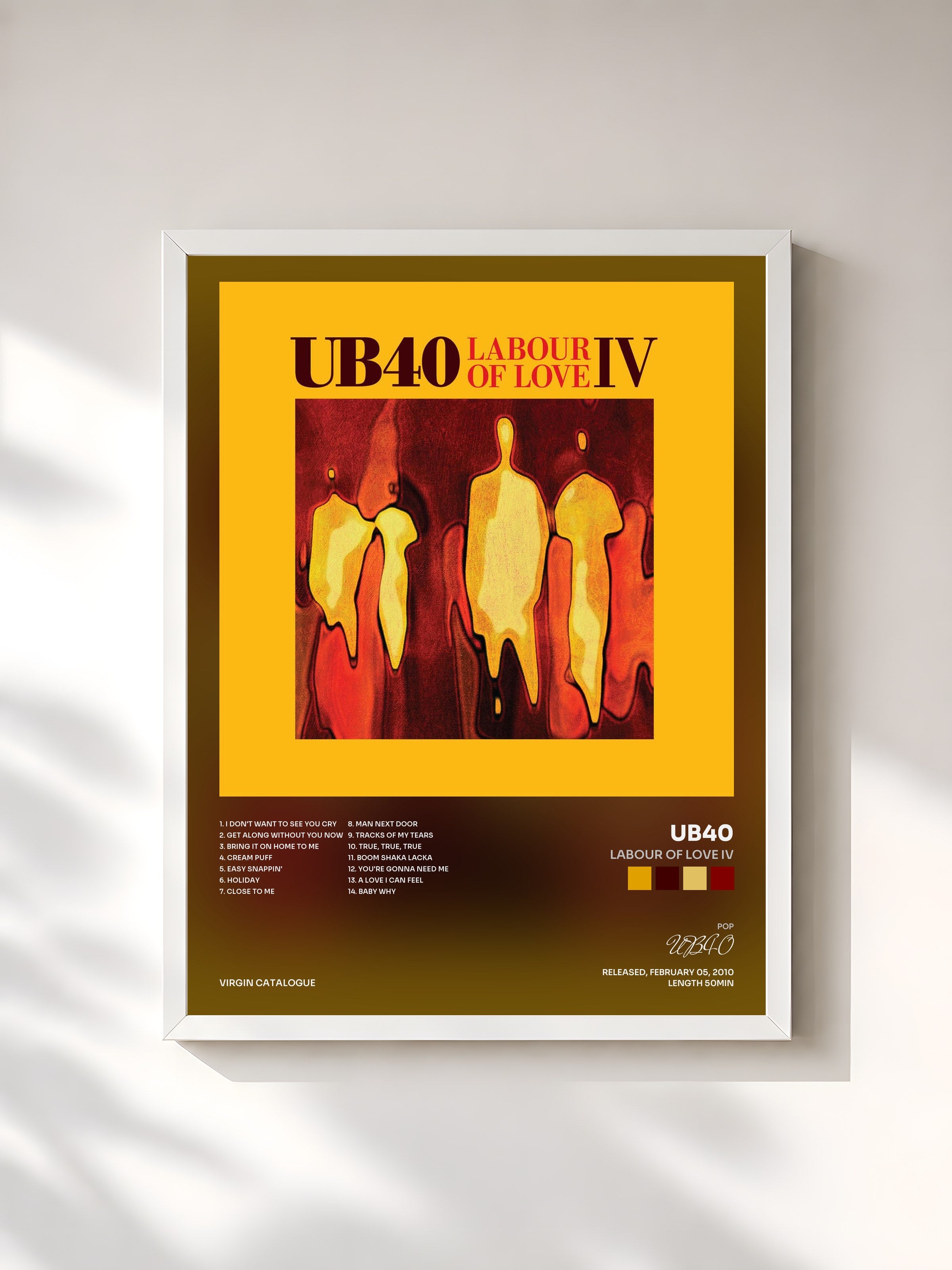 #blanc Tableau de l'album Labour Of Love IV de UB40, cadre blanc, imprimé et encadré en France