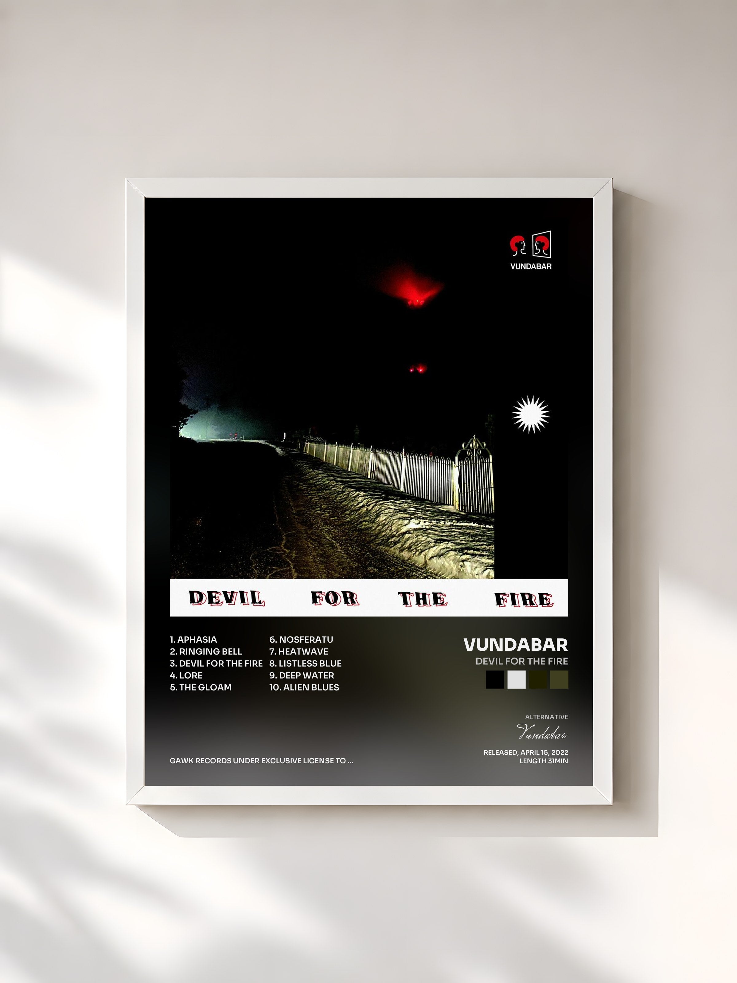 #blanc Tableau de l'album Devil for the Fire de Vundabar, cadre blanc, imprimé et encadré en France