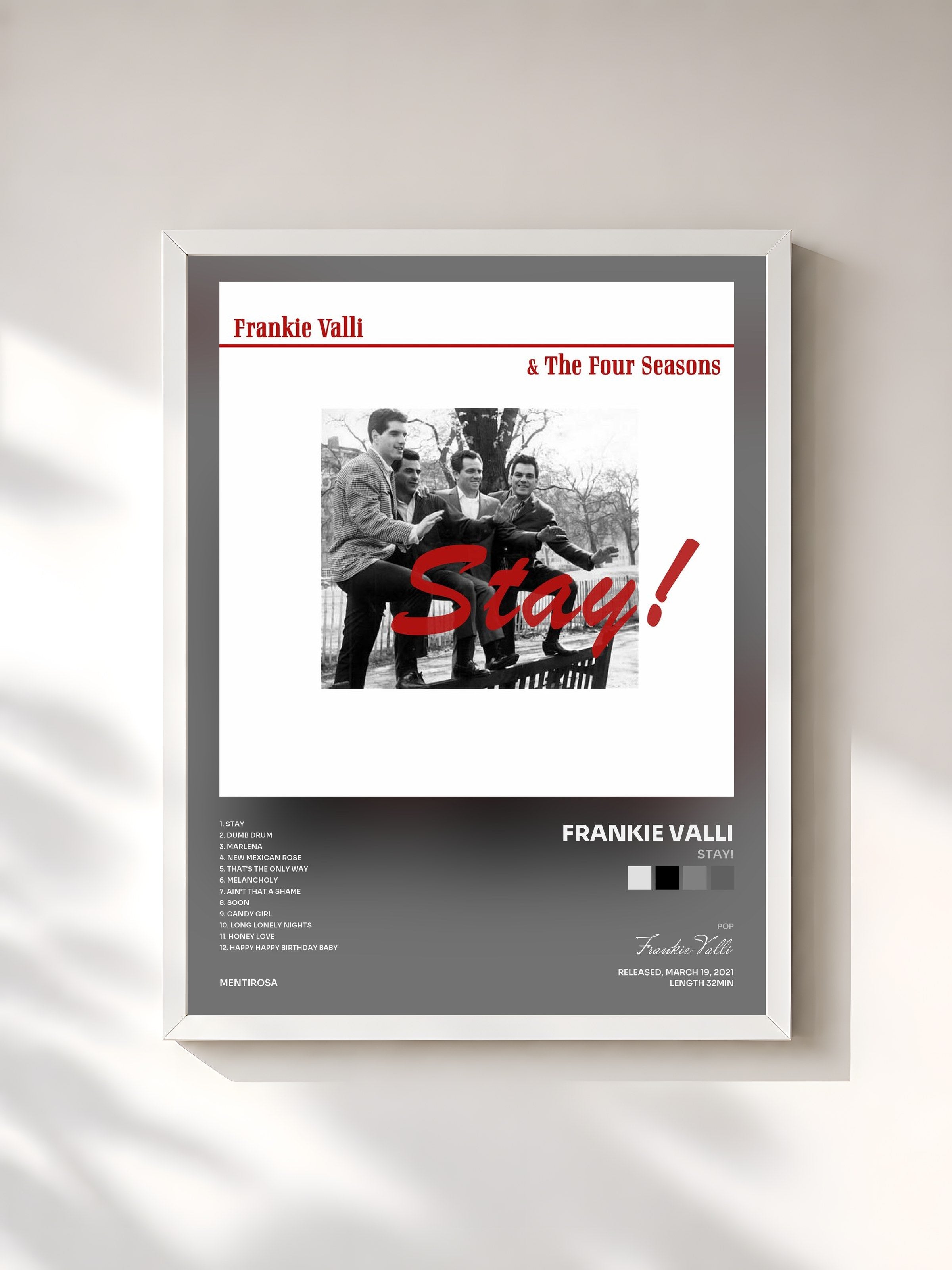 #blanc Tableau de l'album Stay! de Frankie Valli, cadre blanc, imprimé et encadré en France