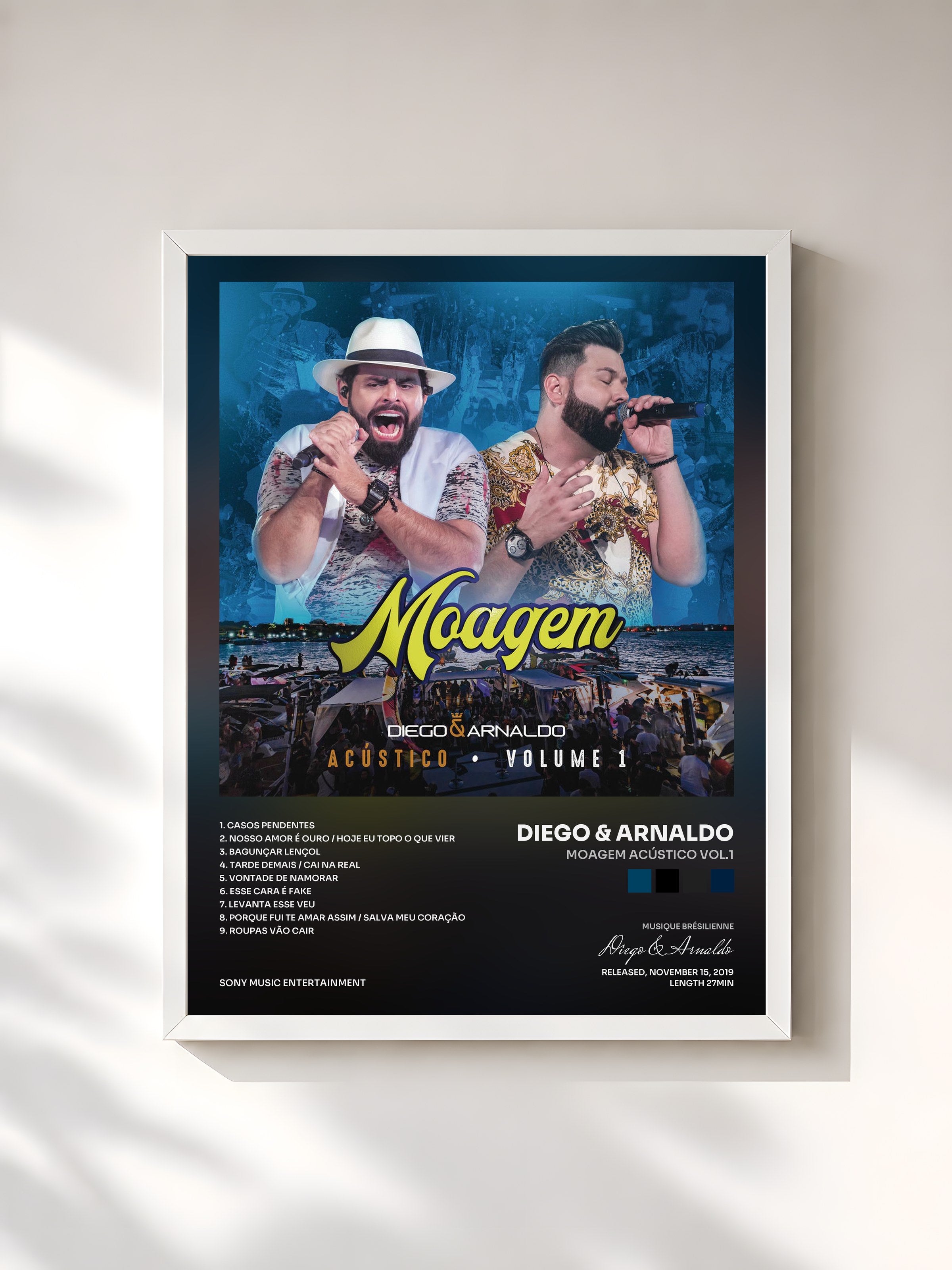 #blanc Tableau de l'album Moagem Acústico Vol.1 de Diego & Arnaldo, cadre blanc, imprimé et encadré en France