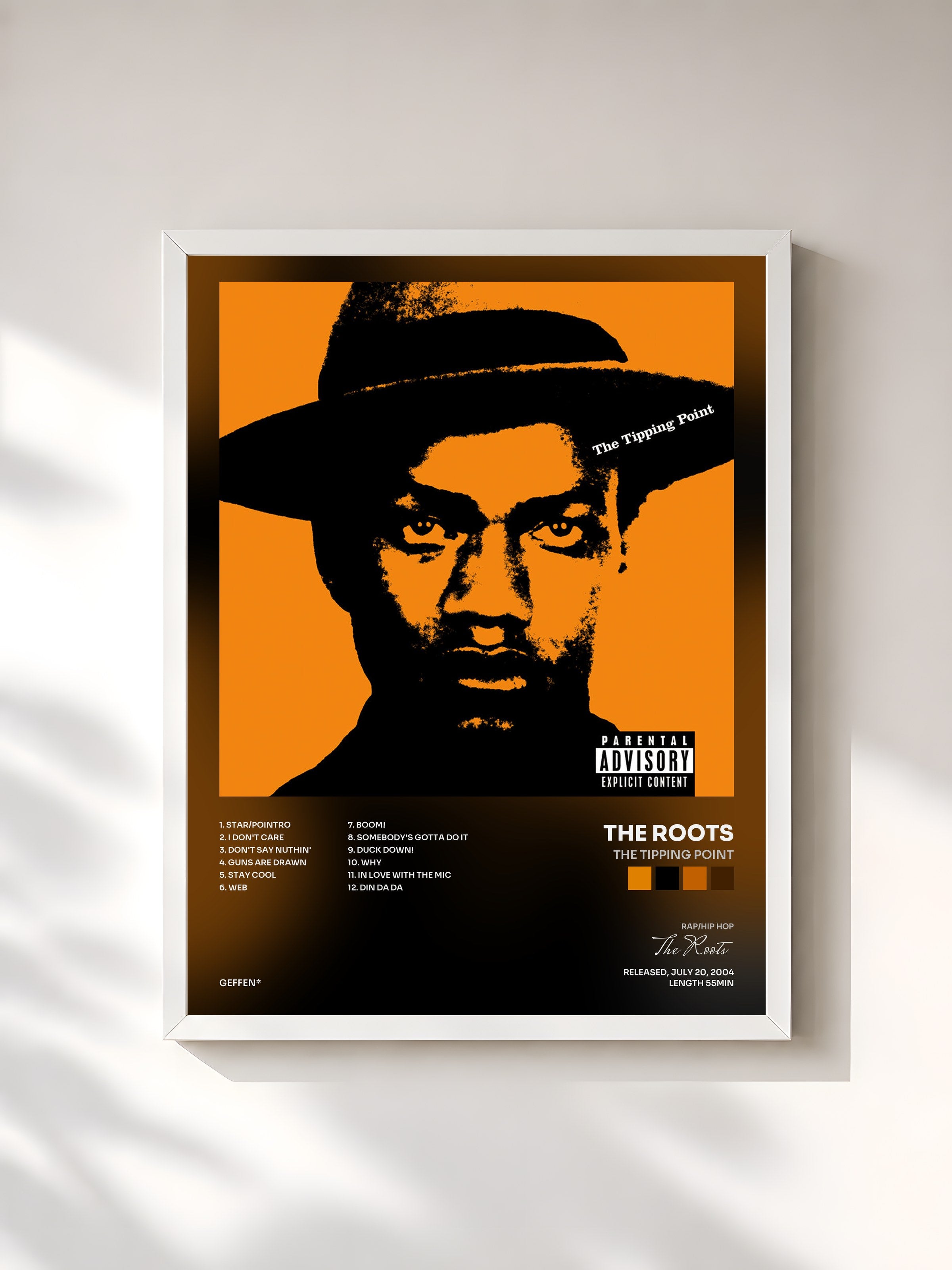 #blanc Tableau de l'album The Tipping Point de The Roots, cadre blanc, imprimé et encadré en France