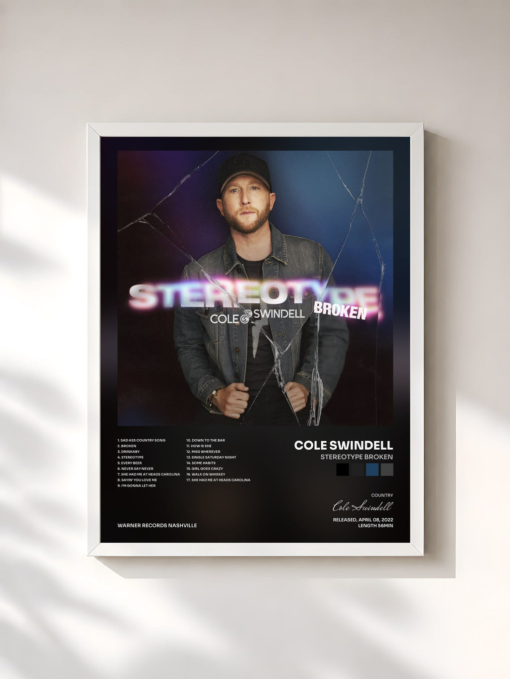 #blanc Stereotype Broken di Cole Swindell in stampa incorniciata, cornice bianca, stampata e incorniciata in Francia
