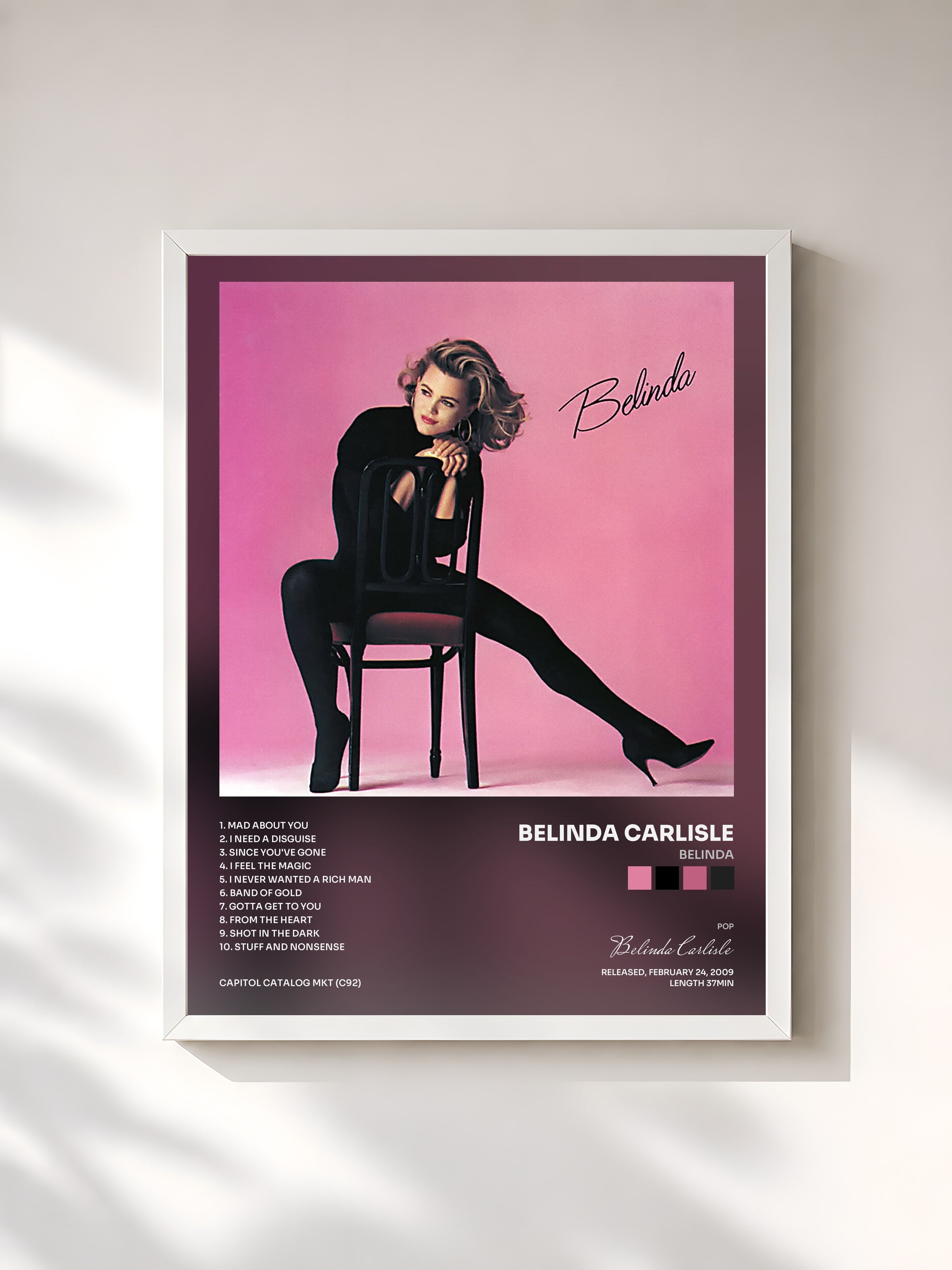#blanc Tableau de l'album Belinda de Belinda Carlisle, cadre blanc, imprimé et encadré en France
