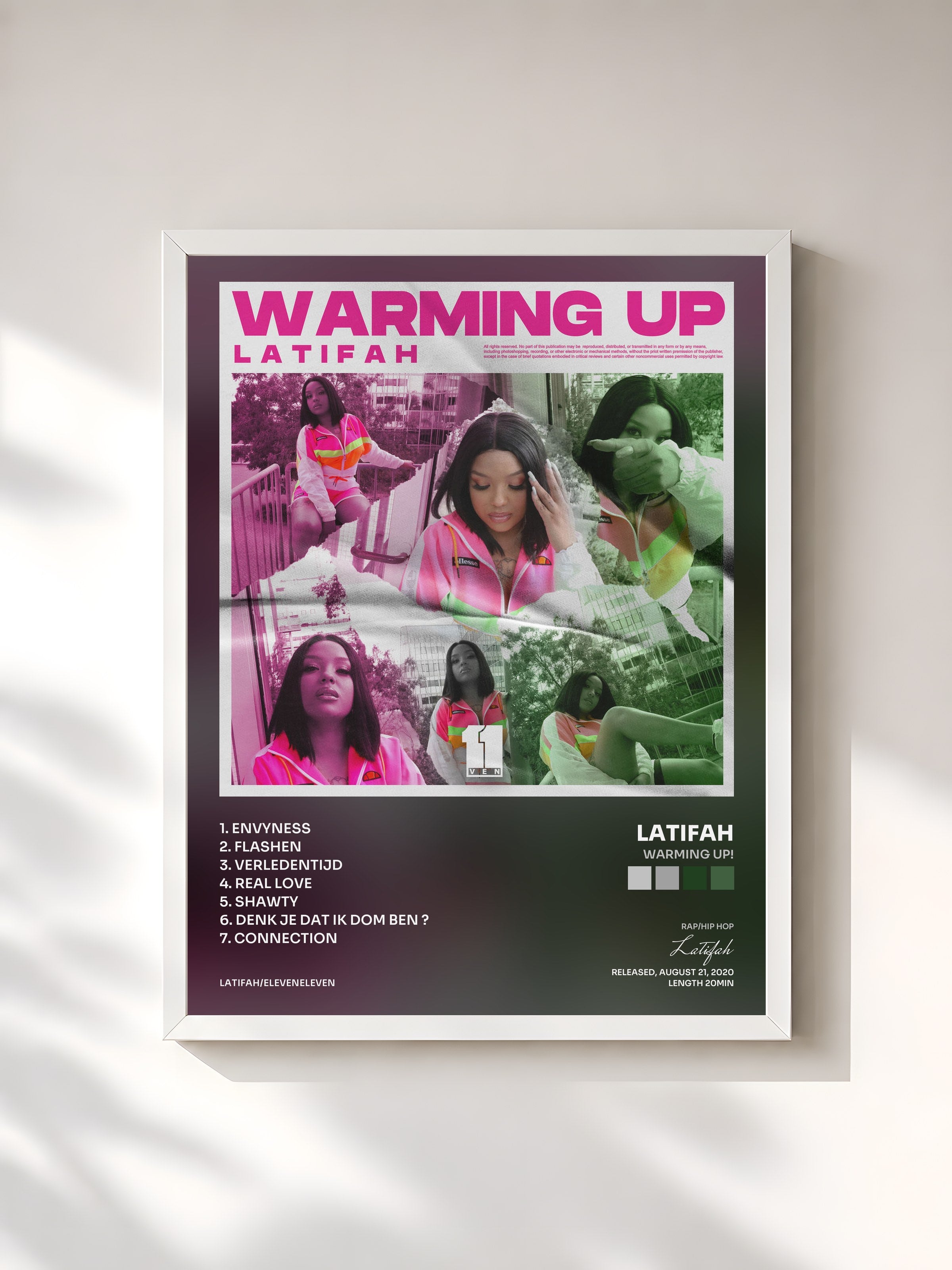 #blanc Tableau de l'album Warming up! de Latifah, cadre blanc, imprimé et encadré en France