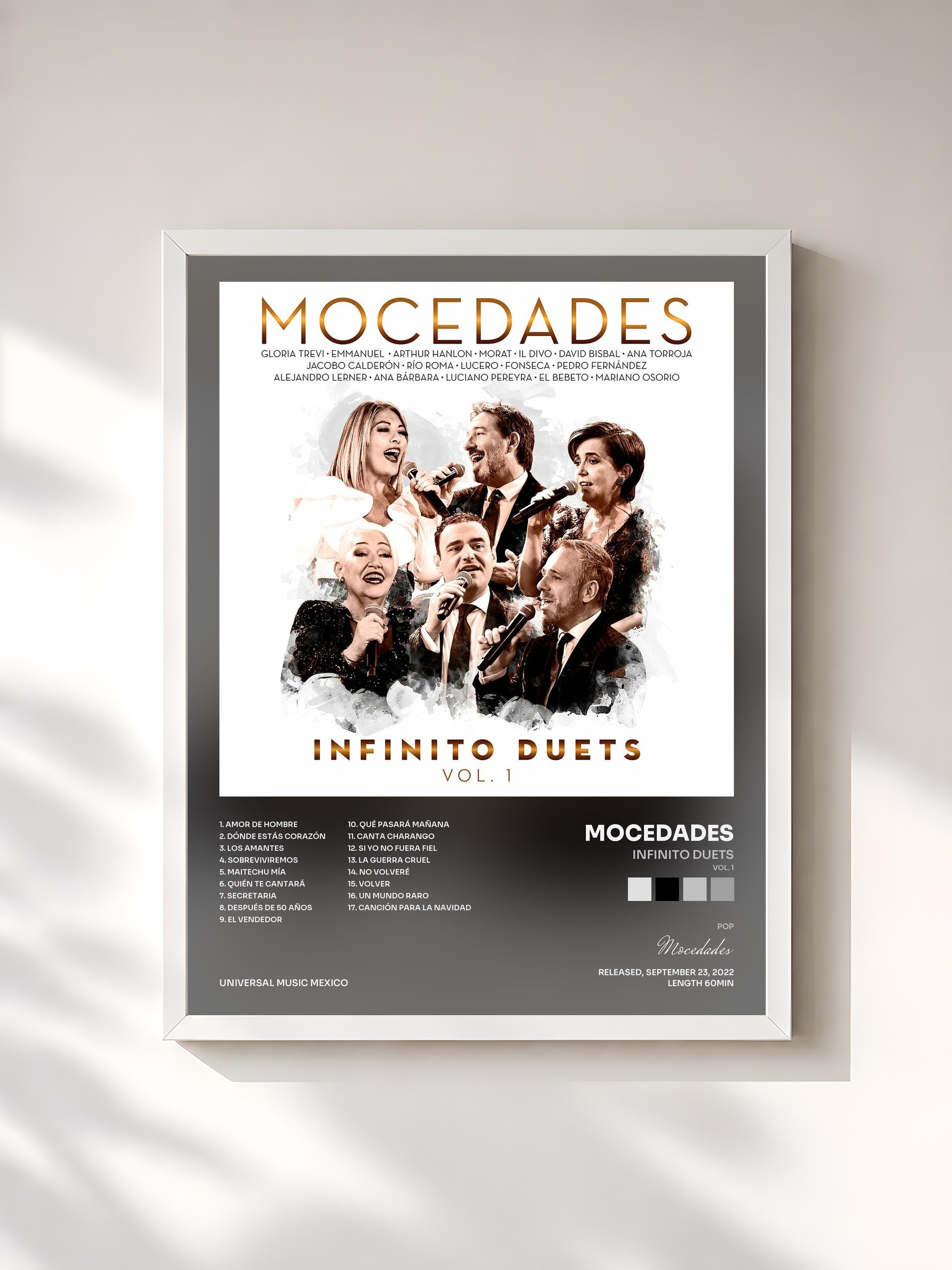 #blanc Tableau de l'album Infinito Duets (Vol. 1) de Mocedades, cadre blanc, imprimé et encadré en France