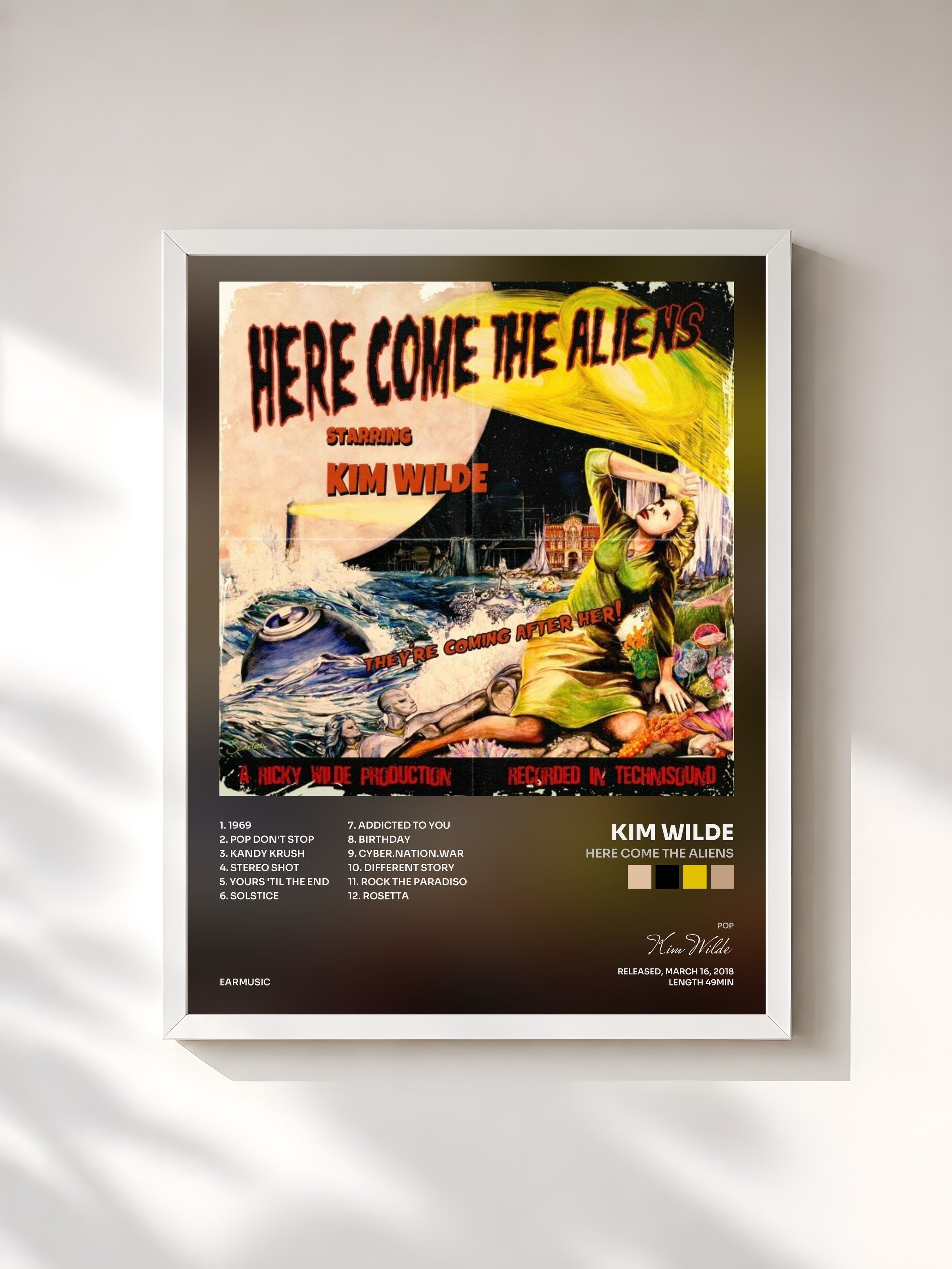 #blanc Tableau de l'album Here Come the Aliens de Kim Wilde, cadre blanc, imprimé et encadré en France