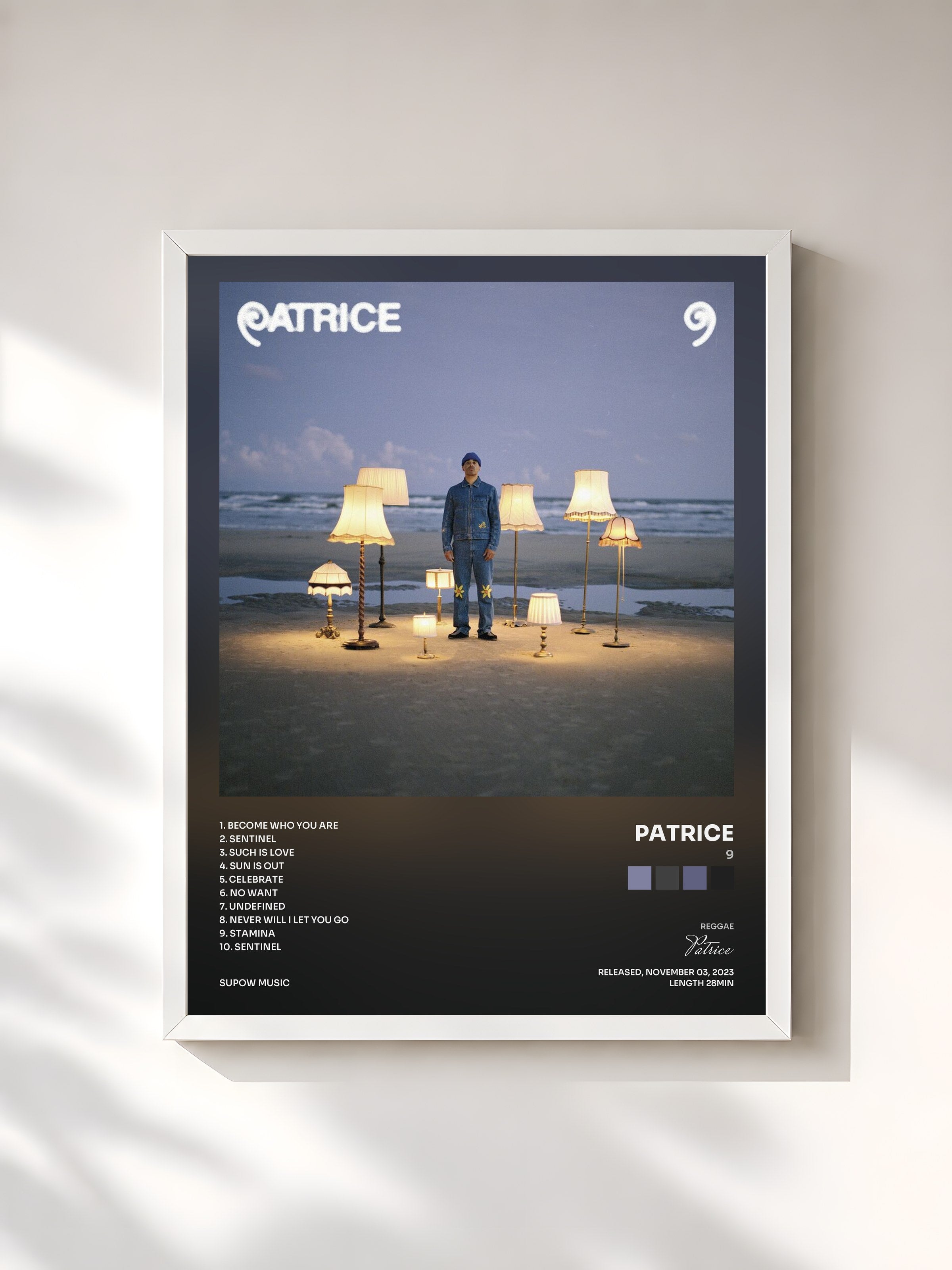 #blanc Tableau de l'album 9 de Patrice, cadre blanc, imprimé et encadré en France