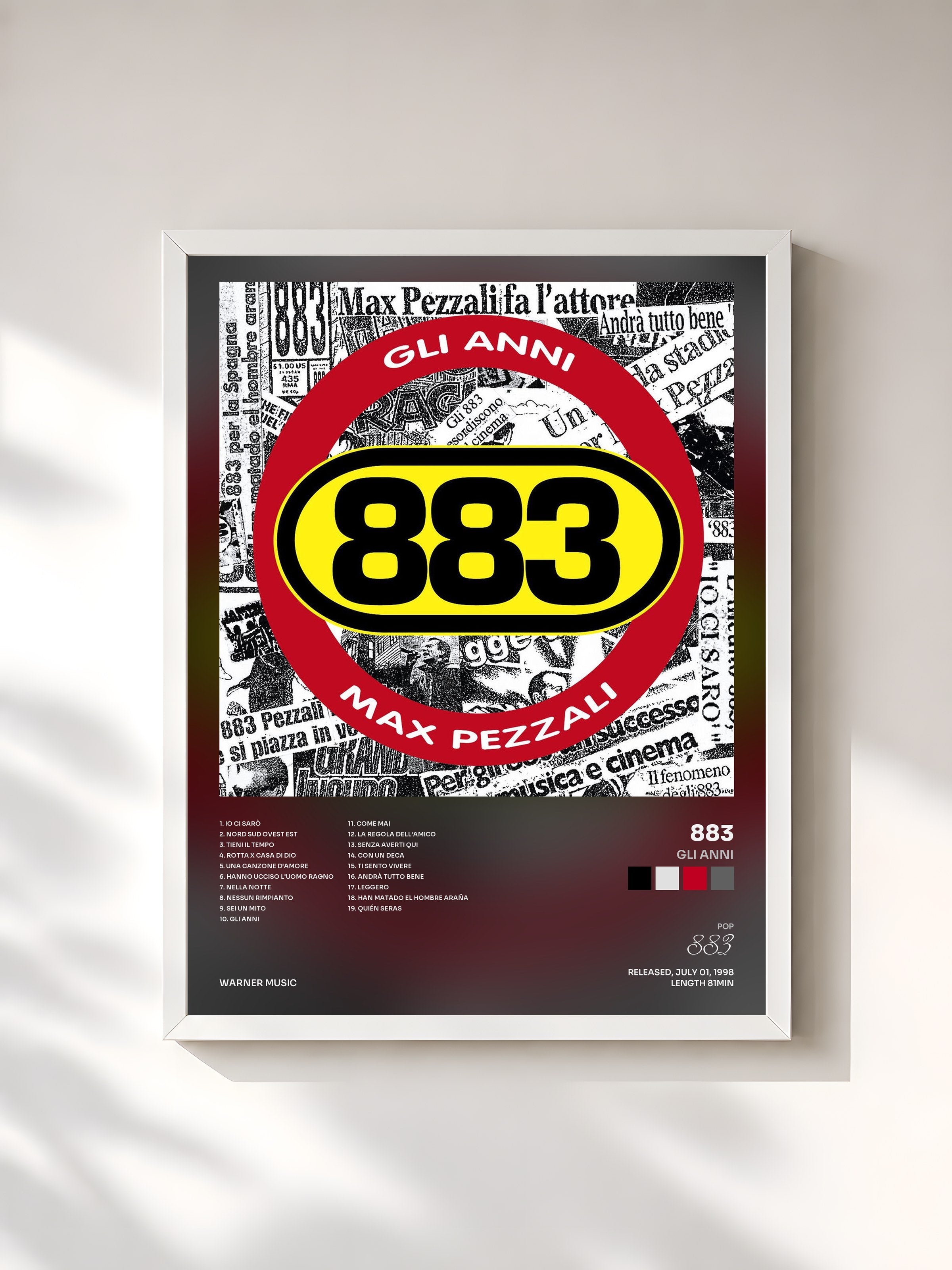 #blanc Tableau de l'album Gli anni de 883, cadre blanc, imprimé et encadré en France
