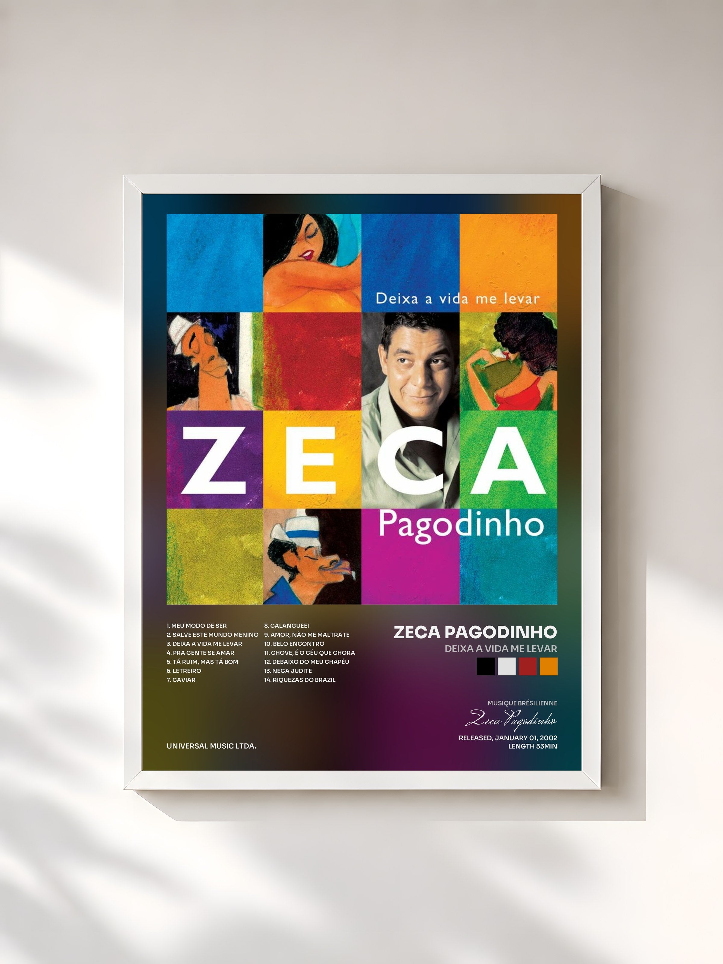 #blanc Tableau de l'album Deixa A Vida Me Levar de Zeca Pagodinho, cadre blanc, imprimé et encadré en France