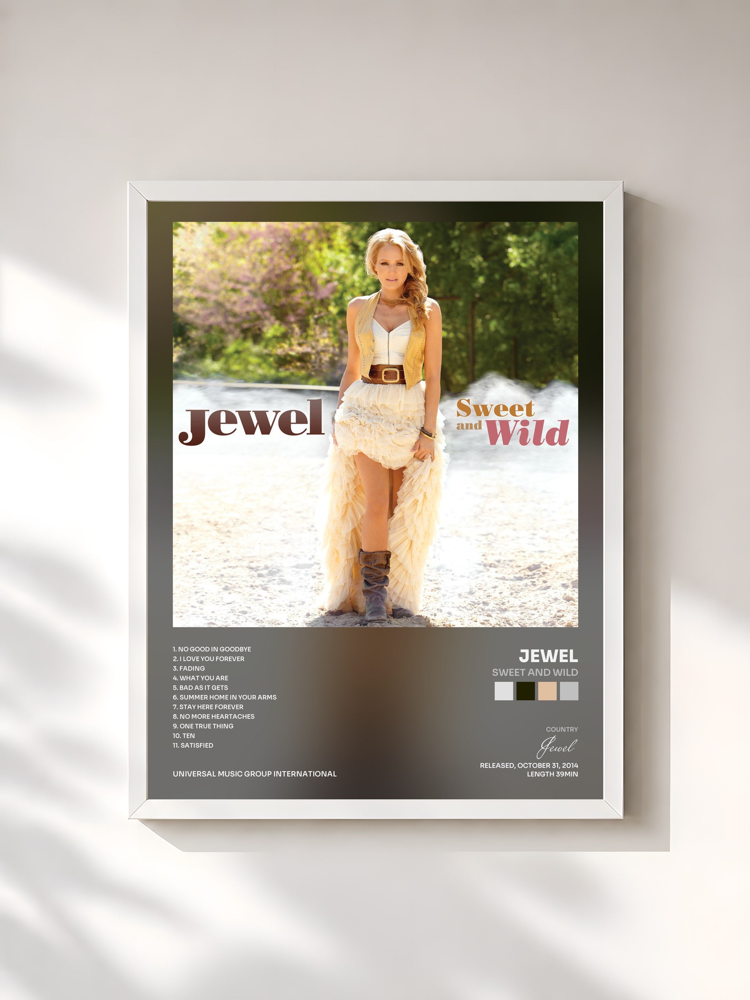 #blanc Tableau de l'album Sweet And Wild de Jewel, cadre blanc, imprimé et encadré en France