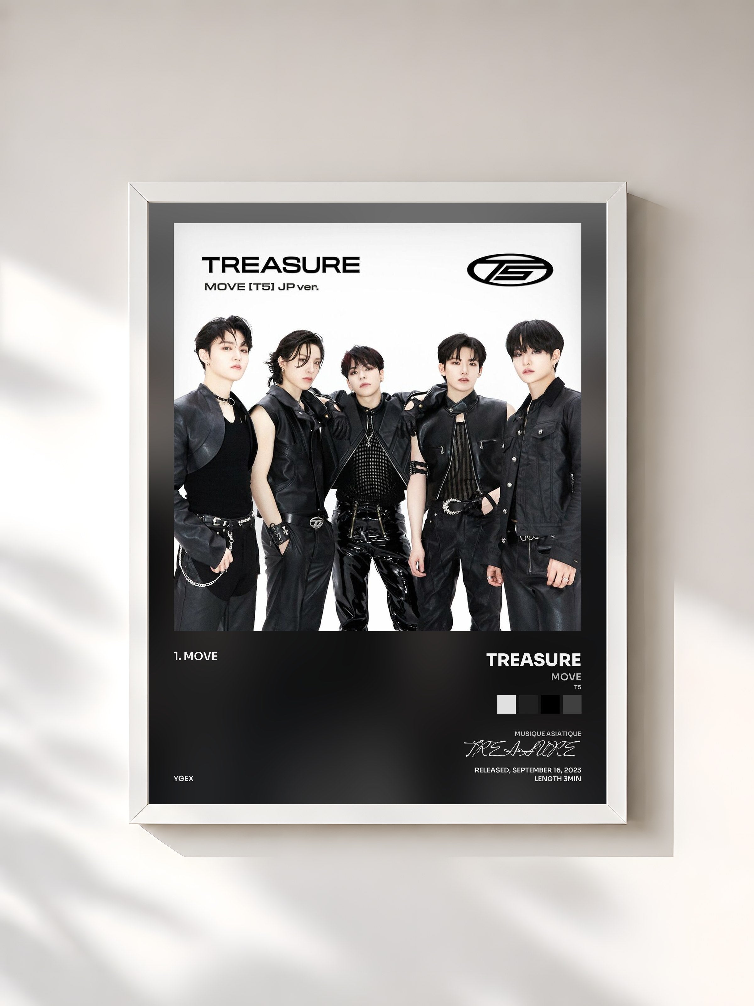 #blanc Tableau de l'album MOVE (T5) -JP ver.- de TREASURE, cadre blanc, imprimé et encadré en France