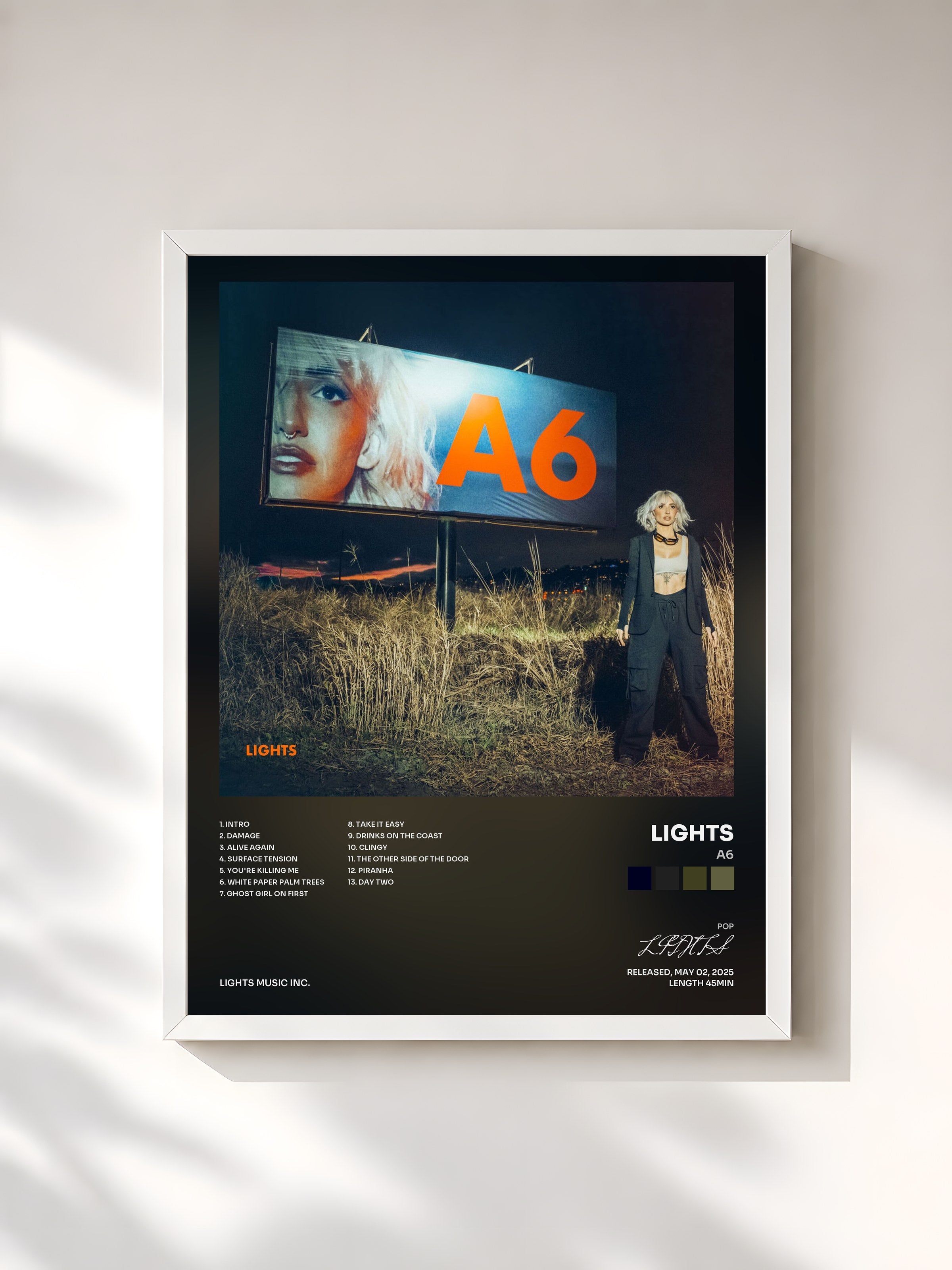 #blanc Tableau de l'album A6 de LIGHTS, cadre blanc, imprimé et encadré en France