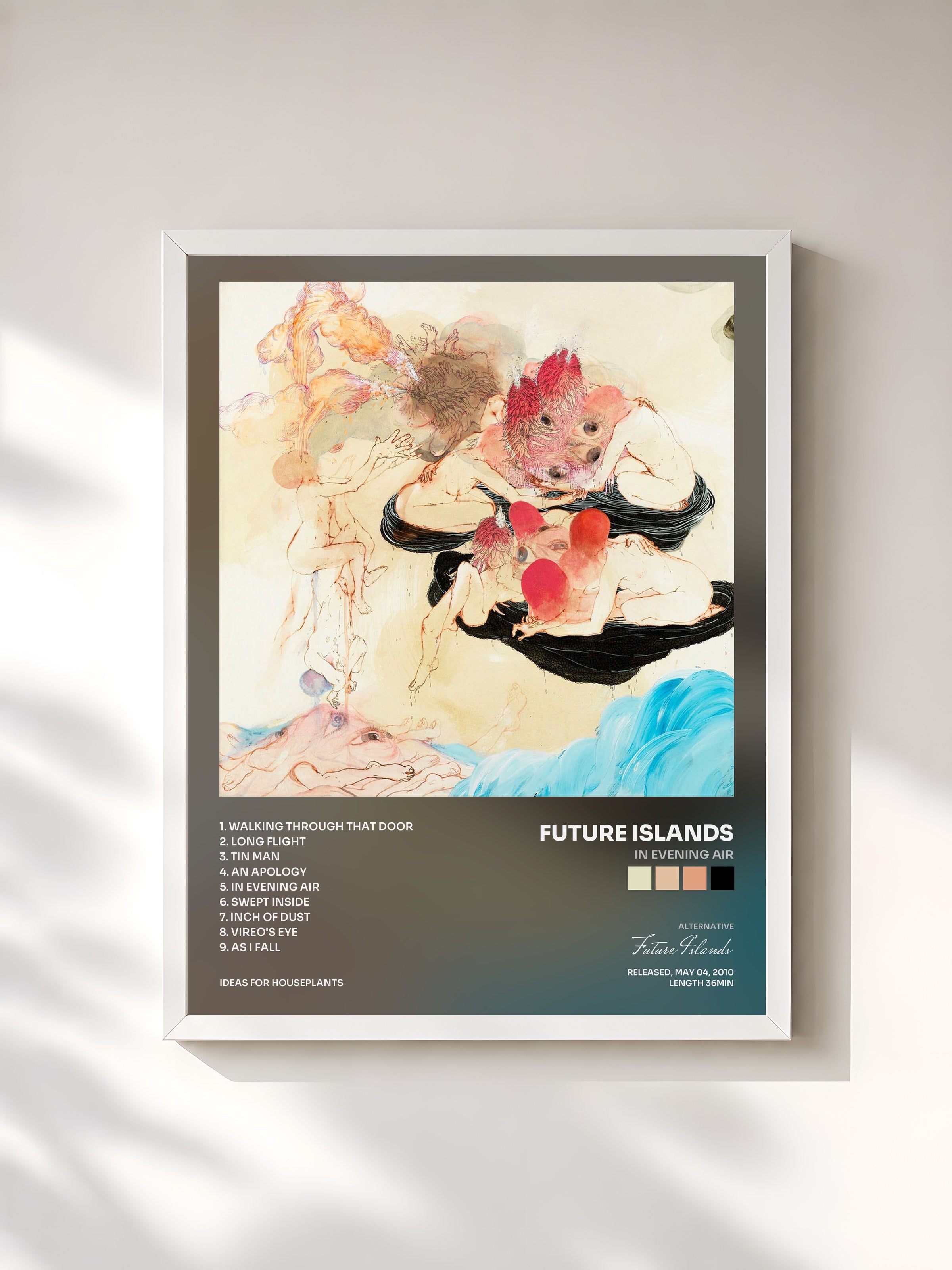 #blanc Tableau de l'album In Evening Air de Future Islands, cadre blanc, imprimé et encadré en France