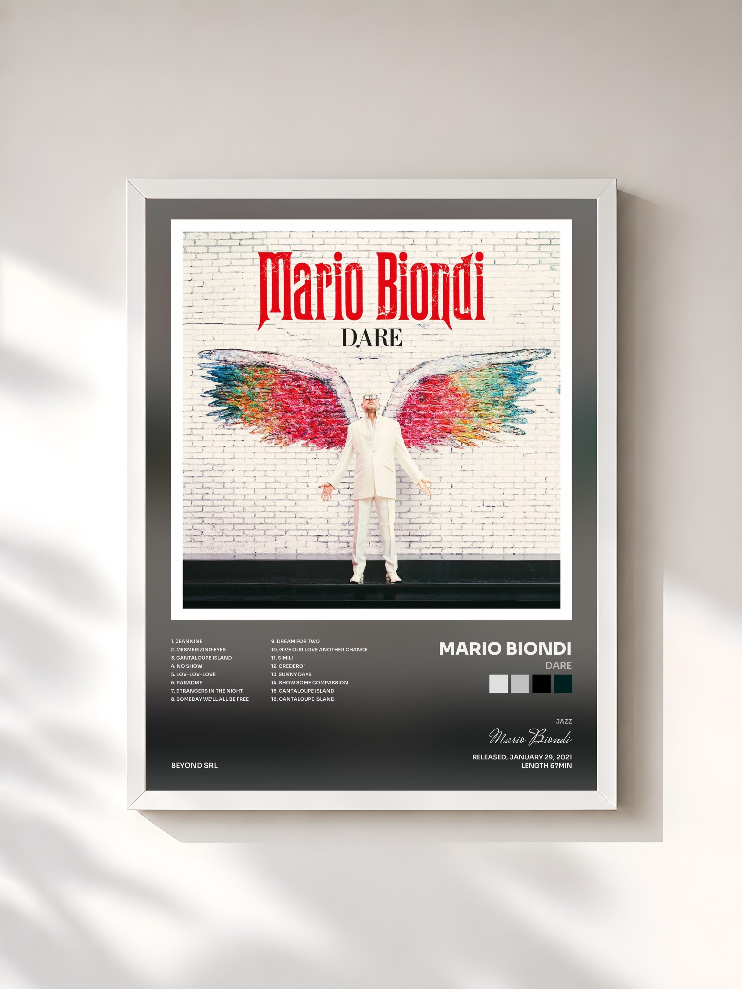 #blanc Tableau de l'album Dare de Mario Biondi, cadre blanc, imprimé et encadré en France