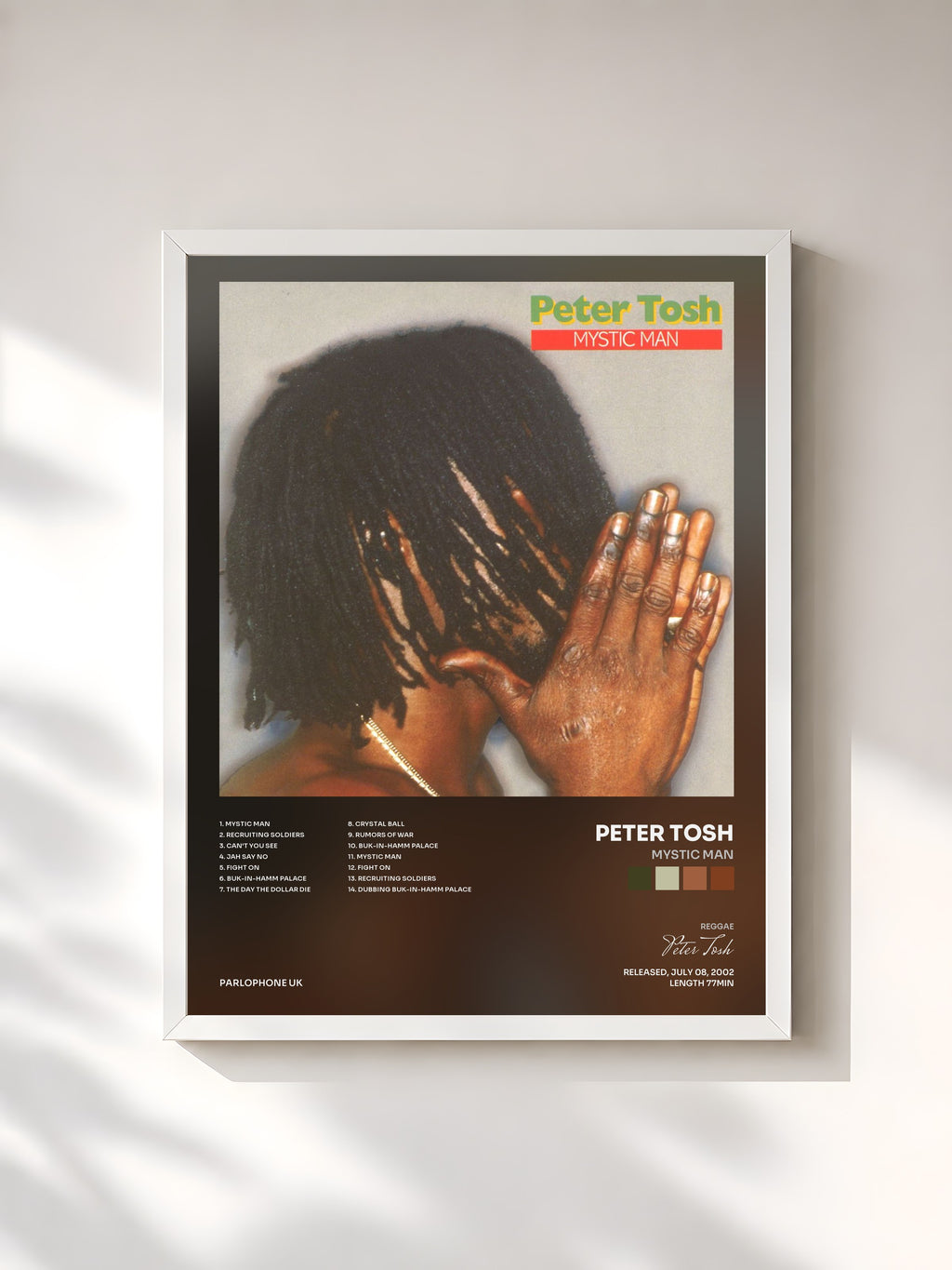 #blanc Tableau de l'album Mystic Man de Peter Tosh, cadre blanc, imprimé et encadré en France
