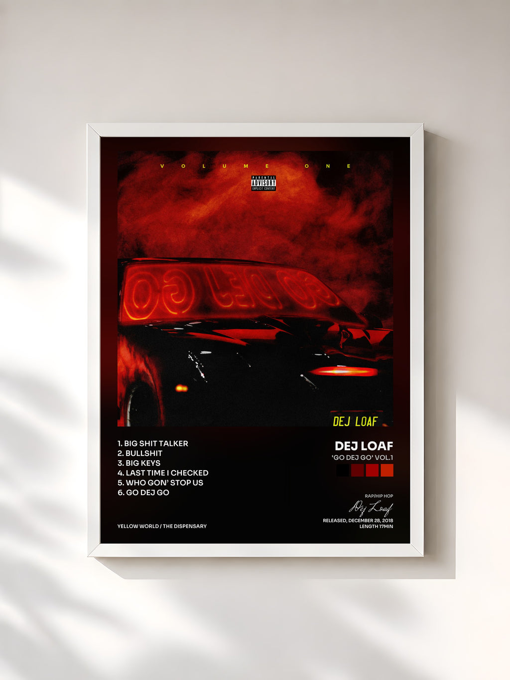 #blanc Tableau de l'album 'Go DeJ Go' Vol.1 de Dej Loaf, cadre blanc, imprimé et encadré en France