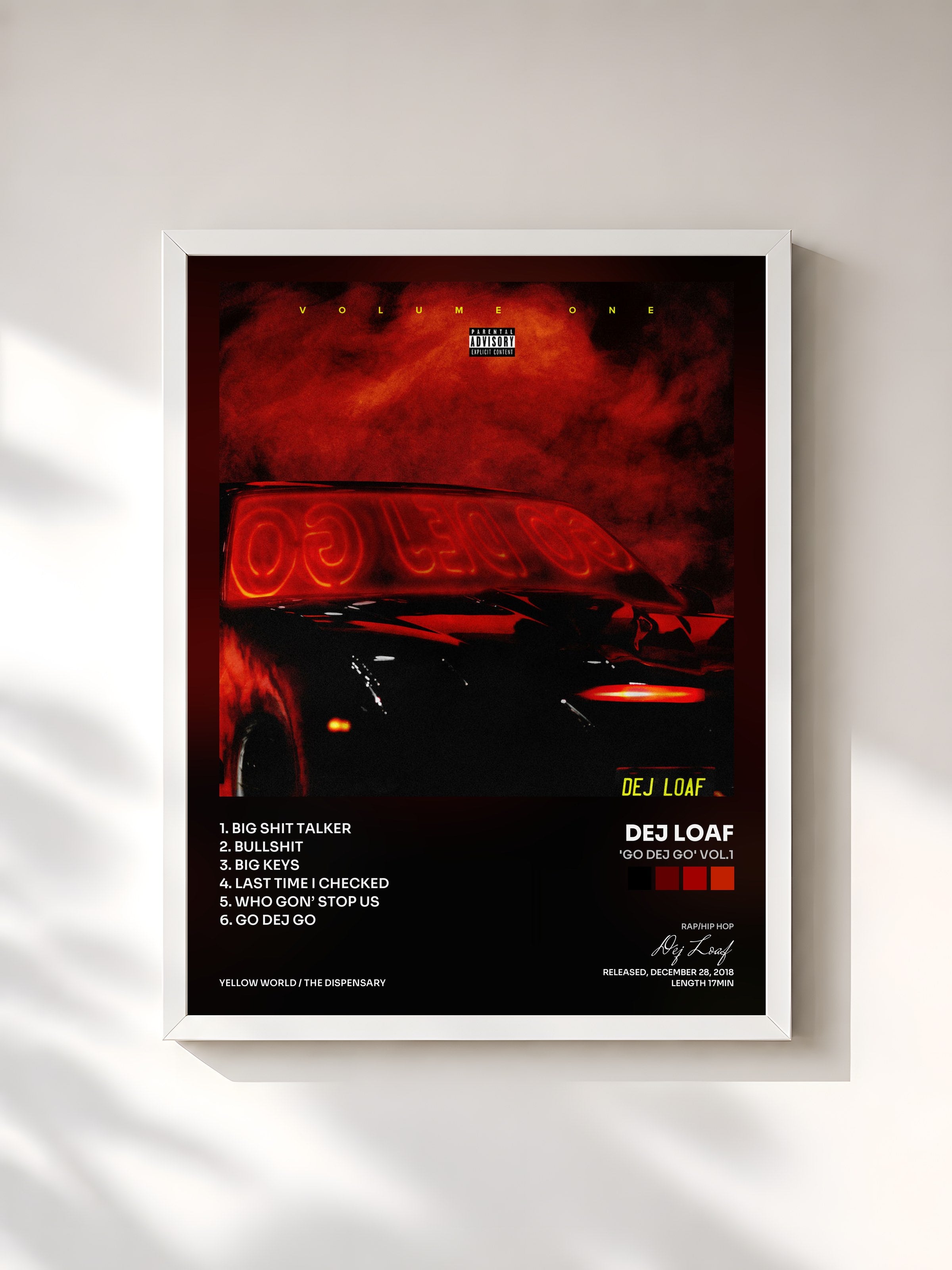 #blanc Tableau de l'album 'Go DeJ Go' Vol.1 de Dej Loaf, cadre blanc, imprimé et encadré en France