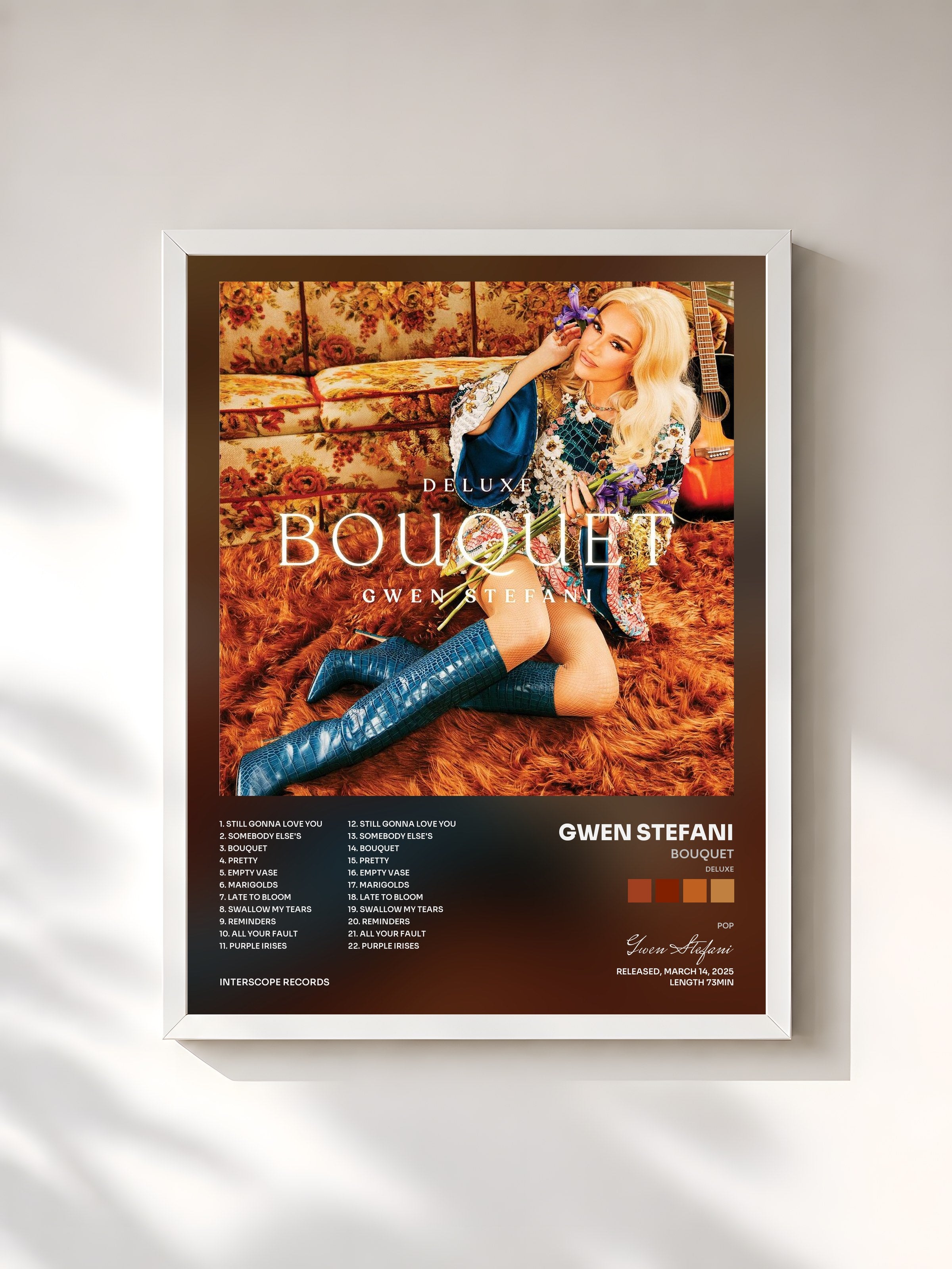 #blanc Tableau de l'album Bouquet (Deluxe) de Gwen Stefani, cadre blanc, imprimé et encadré en France