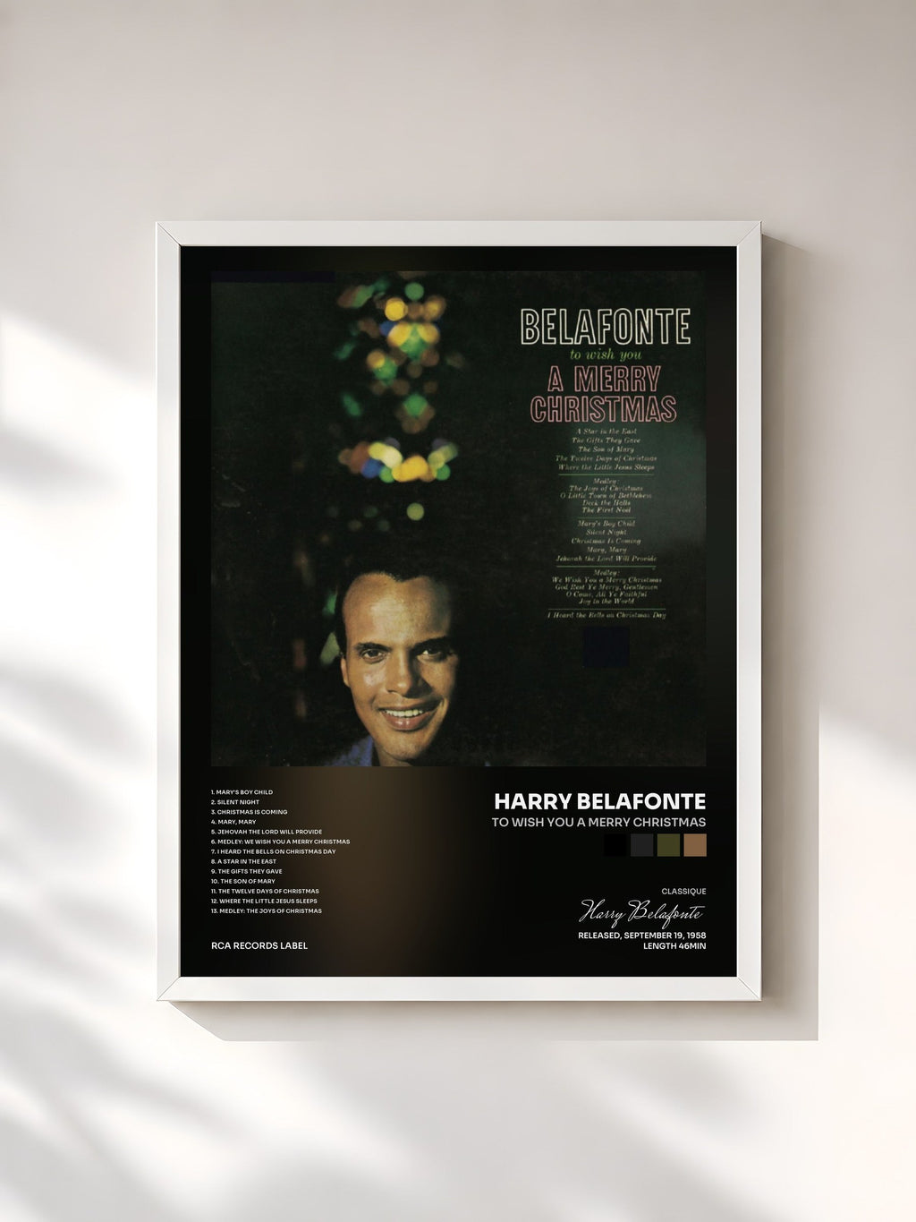 #blanc To Wish You A Merry Christmas di Harry Belafonte in stampa incorniciata, cornice bianca, stampata e incorniciata in Francia
