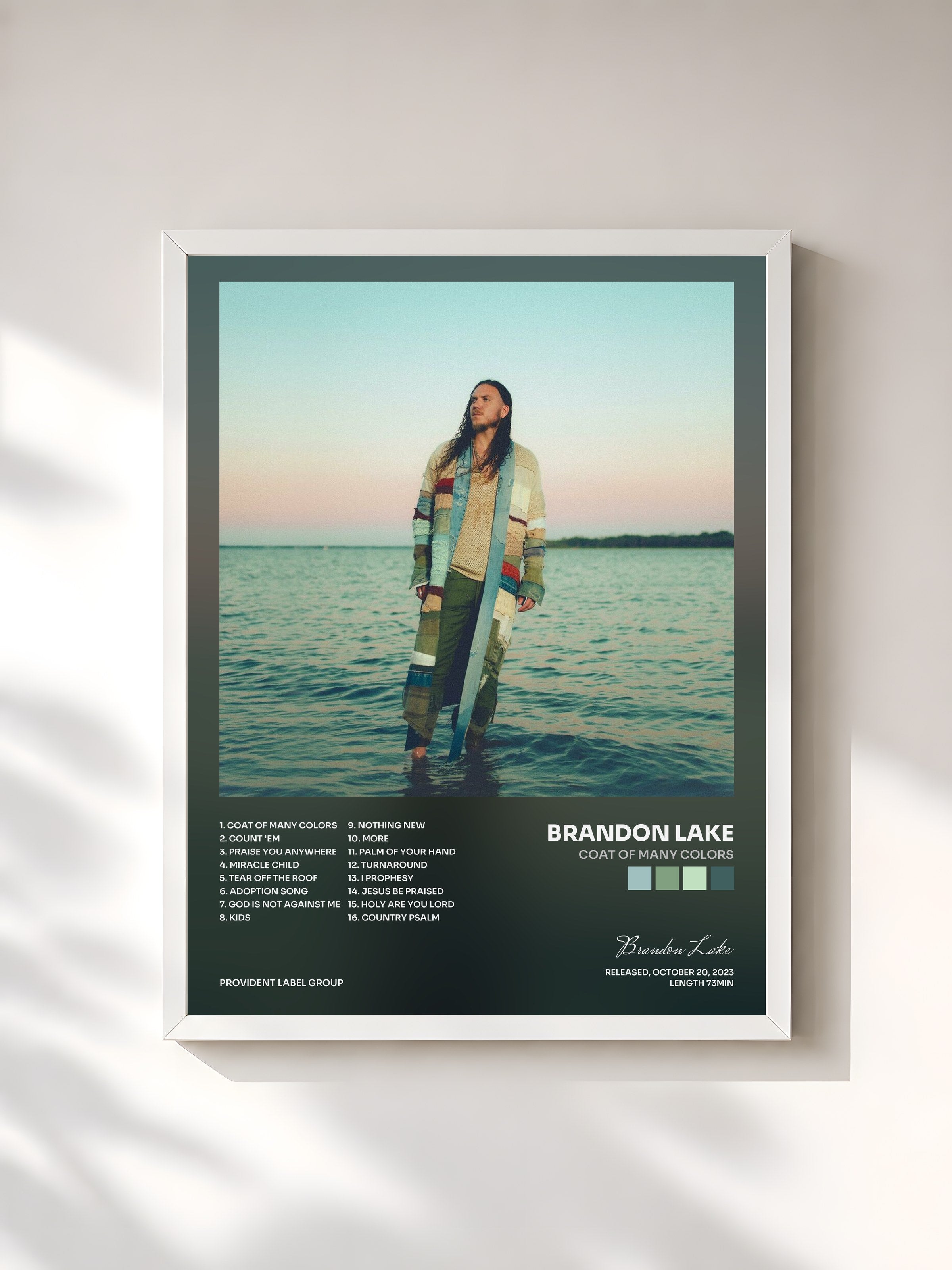 #blanc Tableau de l'album COAT OF MANY COLORS de Brandon Lake, cadre blanc, imprimé et encadré en France