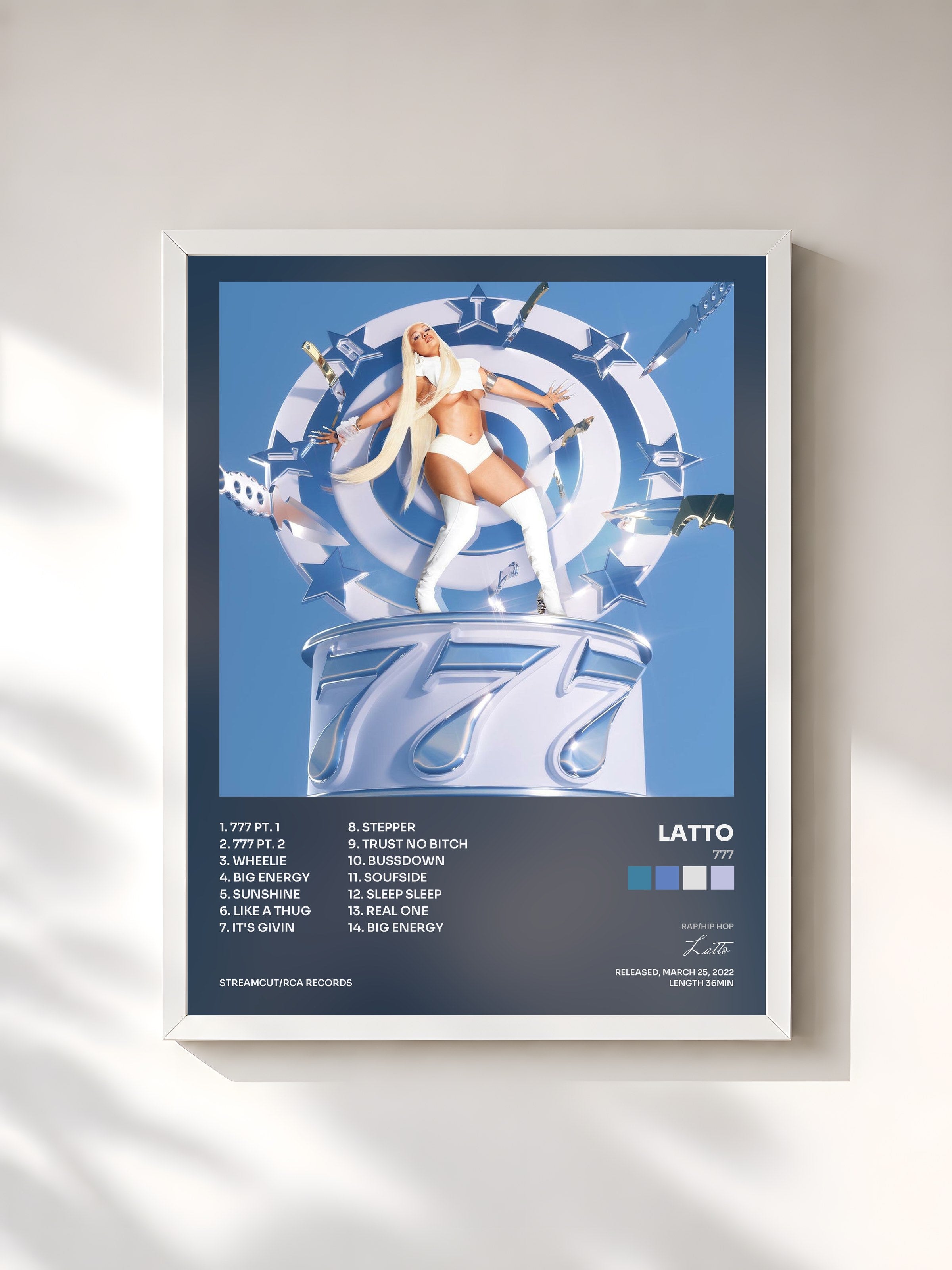 #blanc Tableau de l'album 777 de Latto, cadre blanc, imprimé et encadré en France