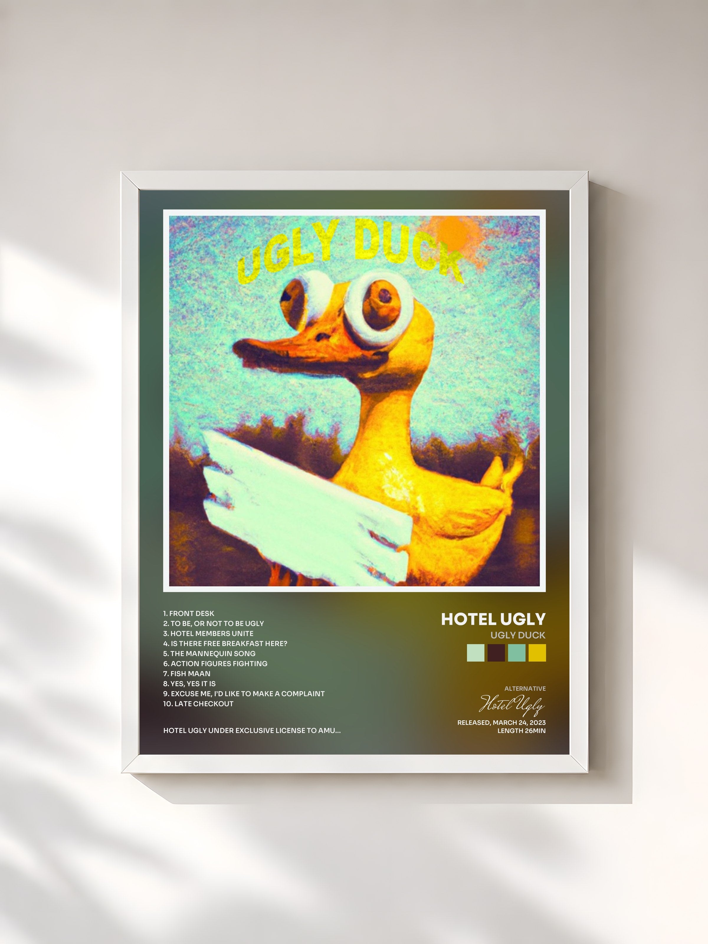 #blanc Tableau de l'album Ugly Duck de Hotel Ugly, cadre blanc, imprimé et encadré en France