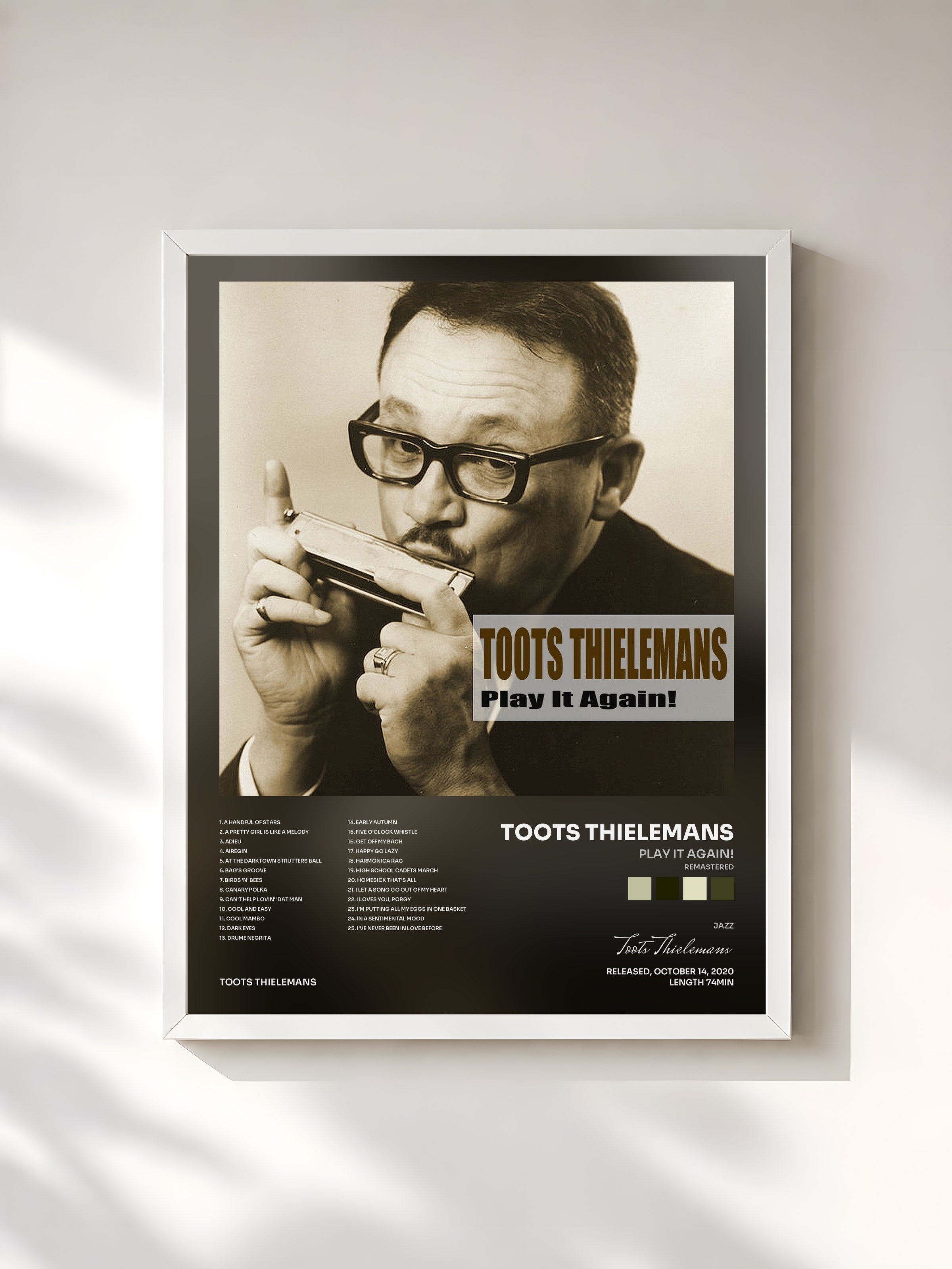 #blanc Tableau de l'album Play It Again! (Remastered) de Toots Thielemans, cadre blanc, imprimé et encadré en France