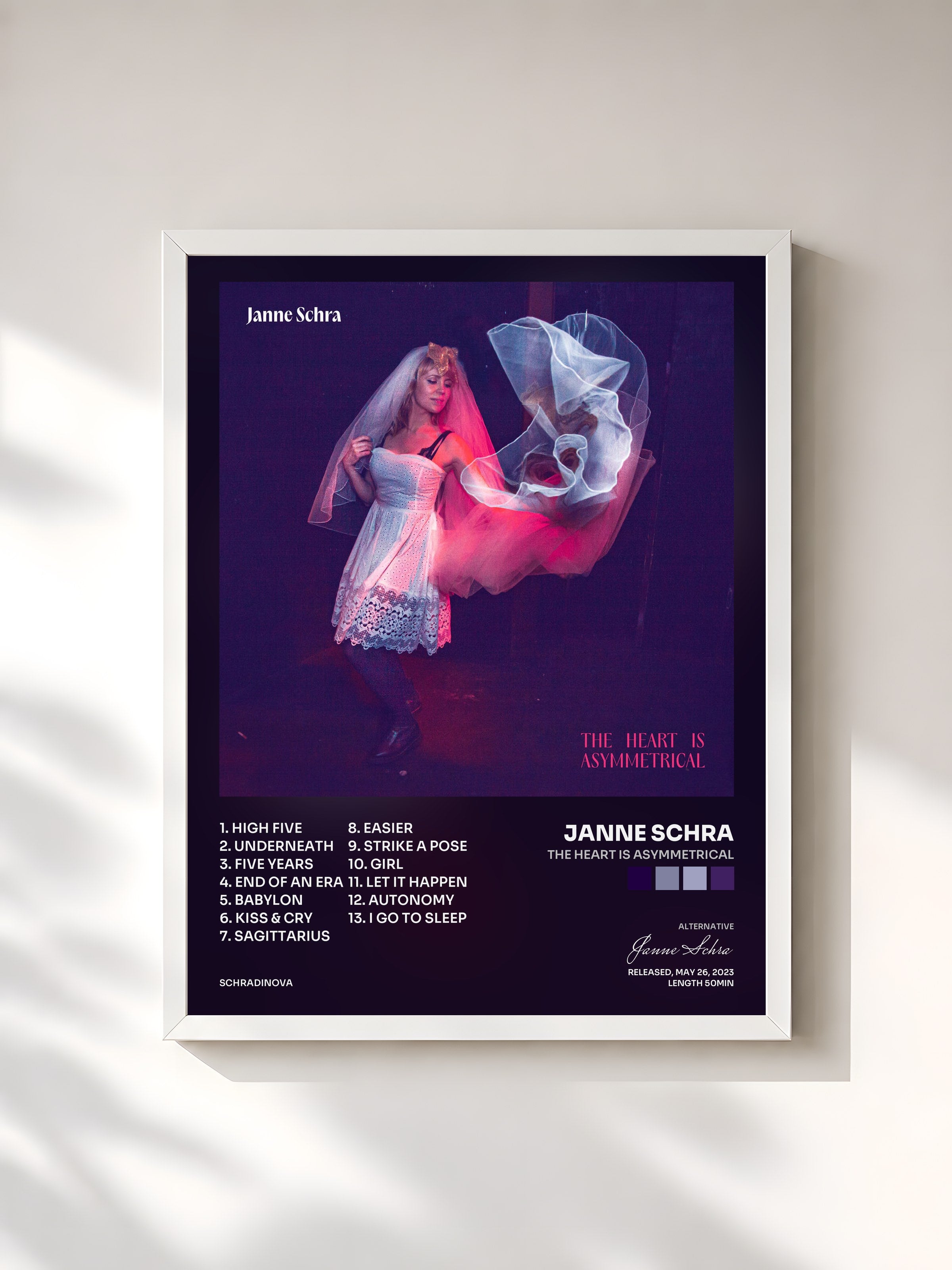#blanc Tableau de l'album The Heart is Asymmetrical de Janne Schra, cadre blanc, imprimé et encadré en France
