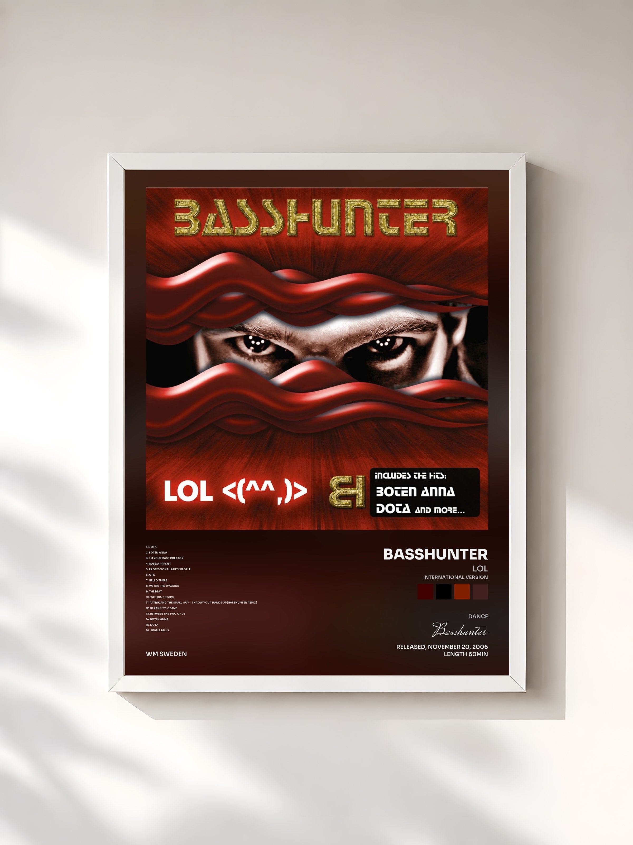 #blanc Tableau de l'album LOL (International version) de Basshunter, cadre blanc, imprimé et encadré en France